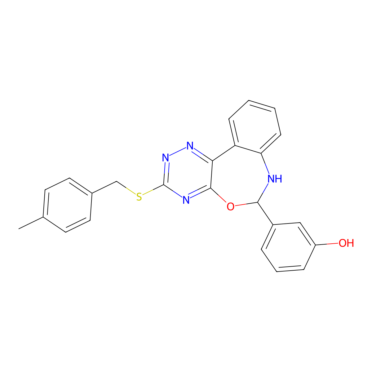 3-{3-[(4-Methylbenzyl)sulfanyl]-6,7-dihydro[1,2,4]triazino[5,6-d][3,1]benzoxazepin-6-yl}phenol molecular structure, CAS 426238-83-7