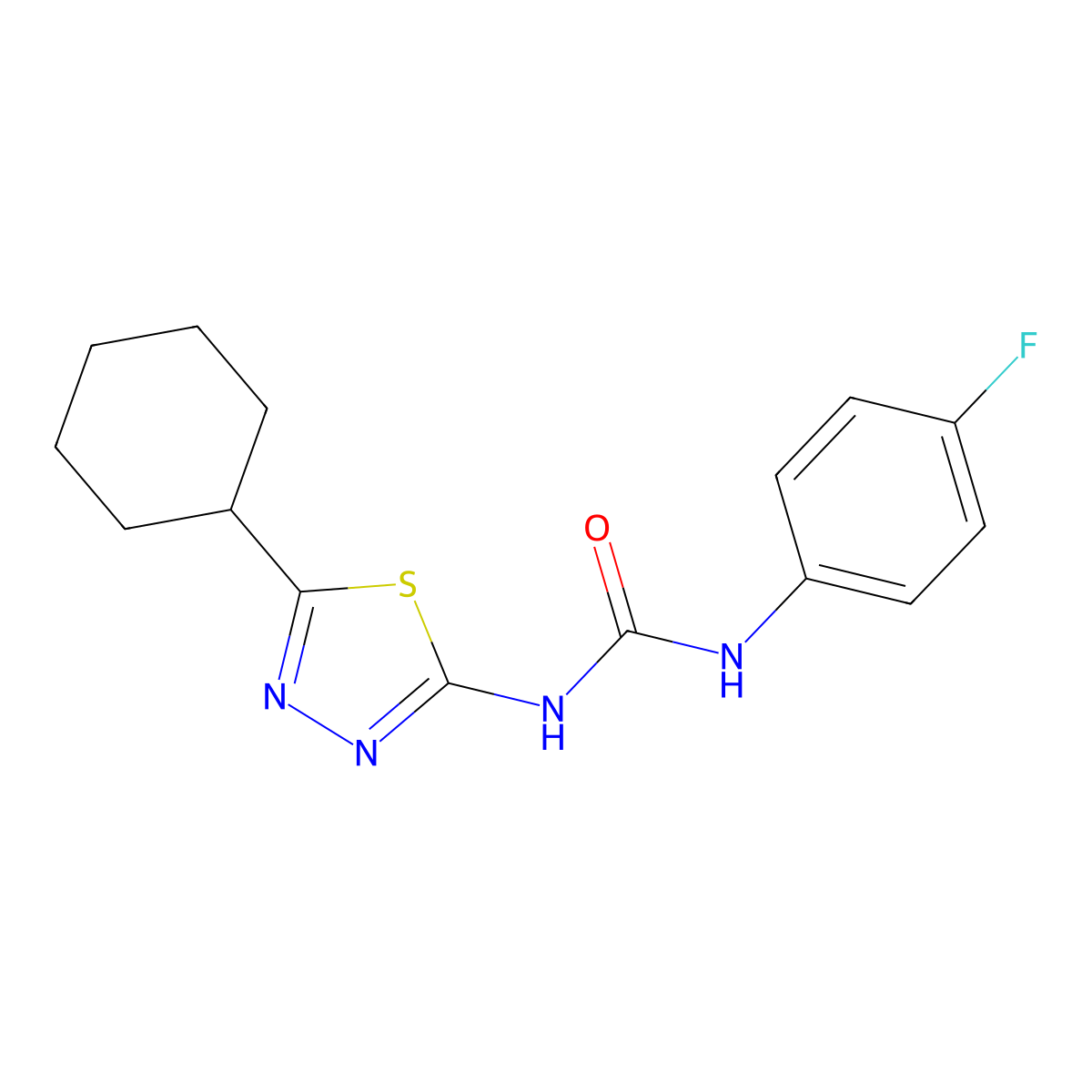 1-(5-Cyclohexyl-1,3,4-thiadiazol-2-yl)-3-(4-fluorophenyl)urea molecular structure, CAS 426238-92-8