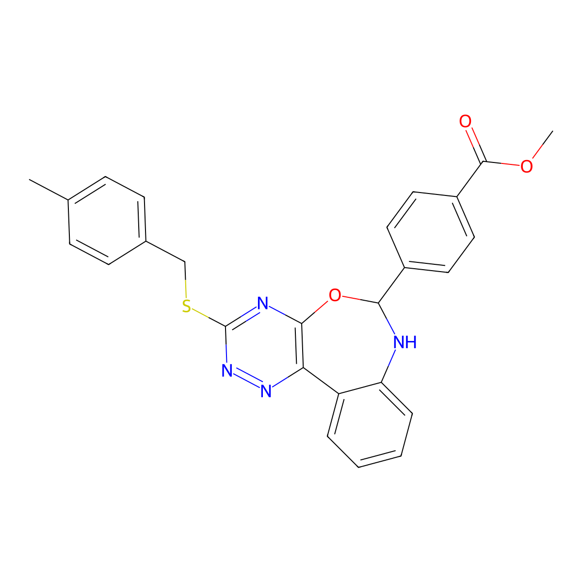 Methyl 4-[3-[(4-methylphenyl)methylsulfanyl]-6,7-dihydro-[1,2,4]triazino[5,6-d][3,1]benzoxazepin-6-yl]benzoate molecular structure, CAS 426239-01-2