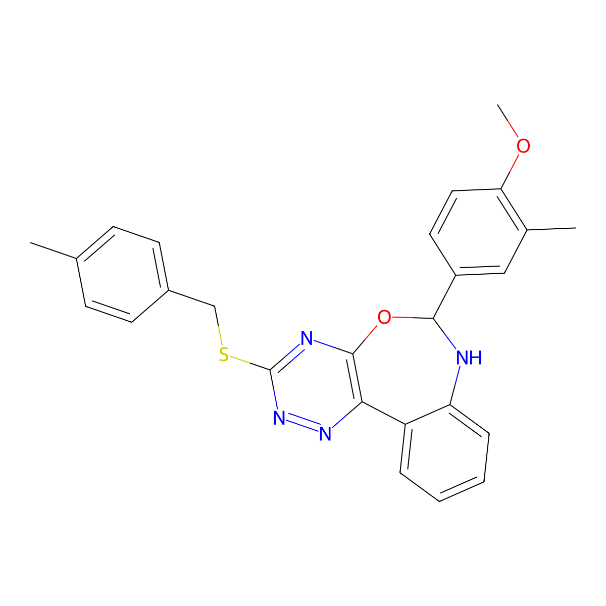 6-(4-Methoxy-3-methylphenyl)-3-[(4-methylphenyl)methylsulfanyl]-6,7-dihydro-[1,2,4]triazino[5,6-d][3,1]benzoxazepine molecular structure, CAS 426239-13-6