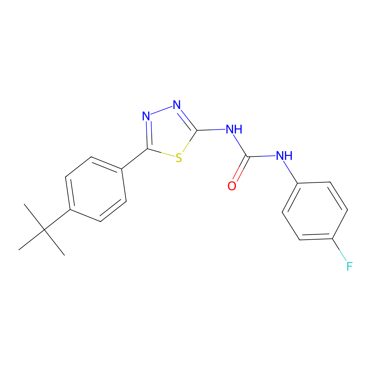 1-[5-(4-Tert-butylphenyl)-1,3,4-thiadiazol-2-yl]-3-(4-fluorophenyl)urea molecular structure, CAS 426239-57-8
