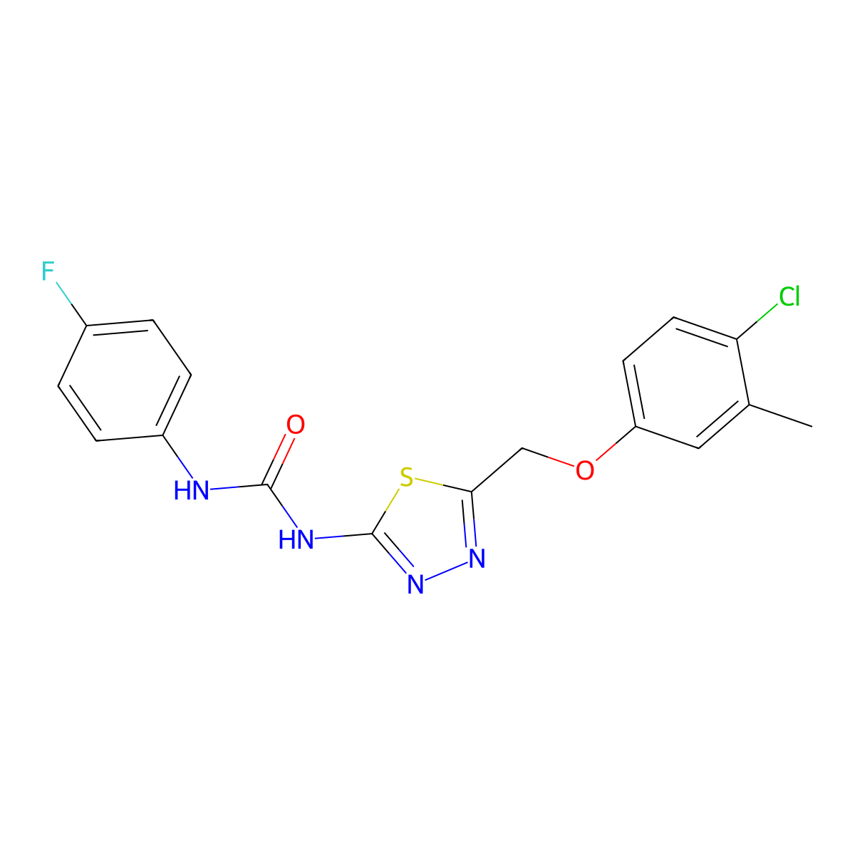 1-{5-[(4-Chloro-3-methylphenoxy)methyl]-1,3,4-thiadiazol-2-yl}-3-(4-fluorophenyl)urea molecular structure, CAS 426239-76-1
