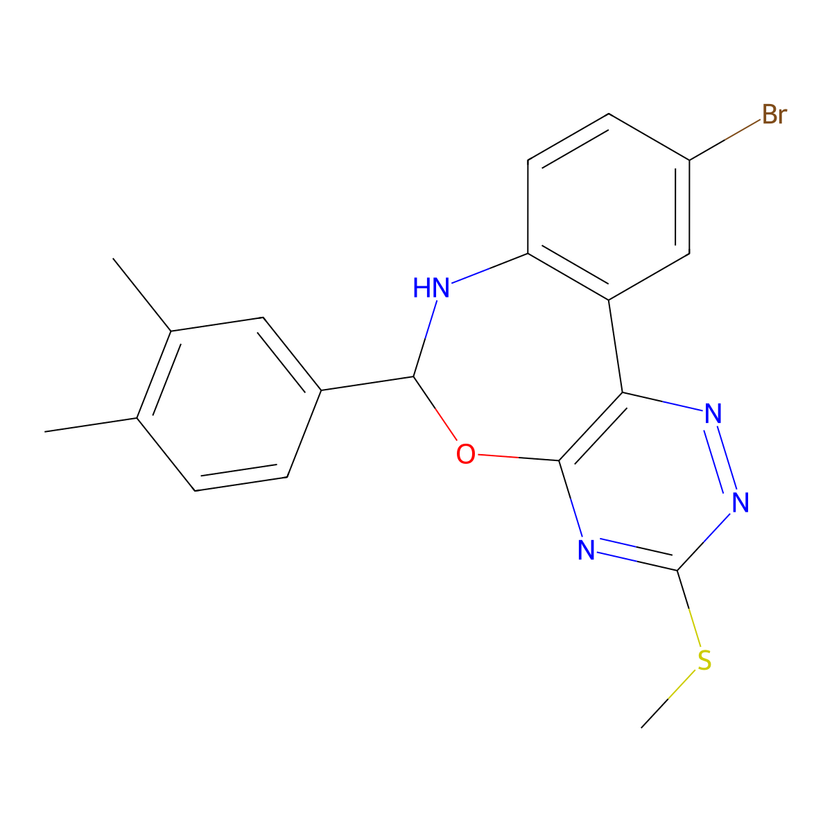 10-Bromo-6-(3,4-dimethylphenyl)-3-methylsulfanyl-6,7-dihydro-[1,2,4]triazino[5,6-d][3,1]benzoxazepine molecular structure, CAS 426239-96-5