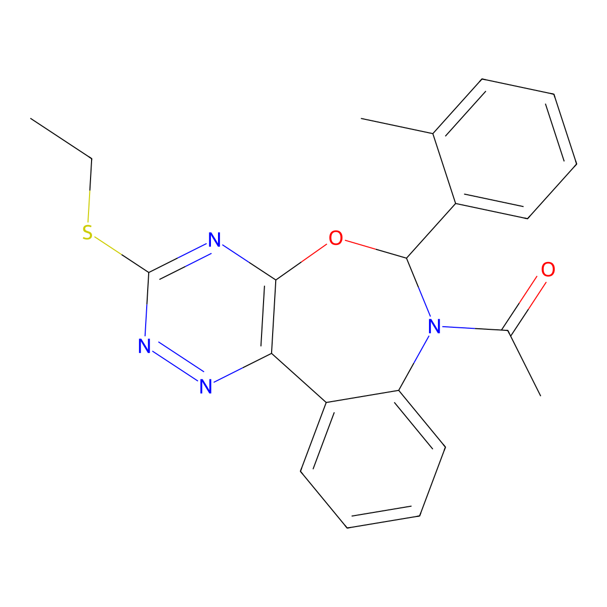 1-[3-ethylsulfanyl-6-(2-methylphenyl)-6H-[1,2,4]triazino[5,6-d][3,1]benzoxazepin-7-yl]ethanone molecular structure, CAS 426240-40-6