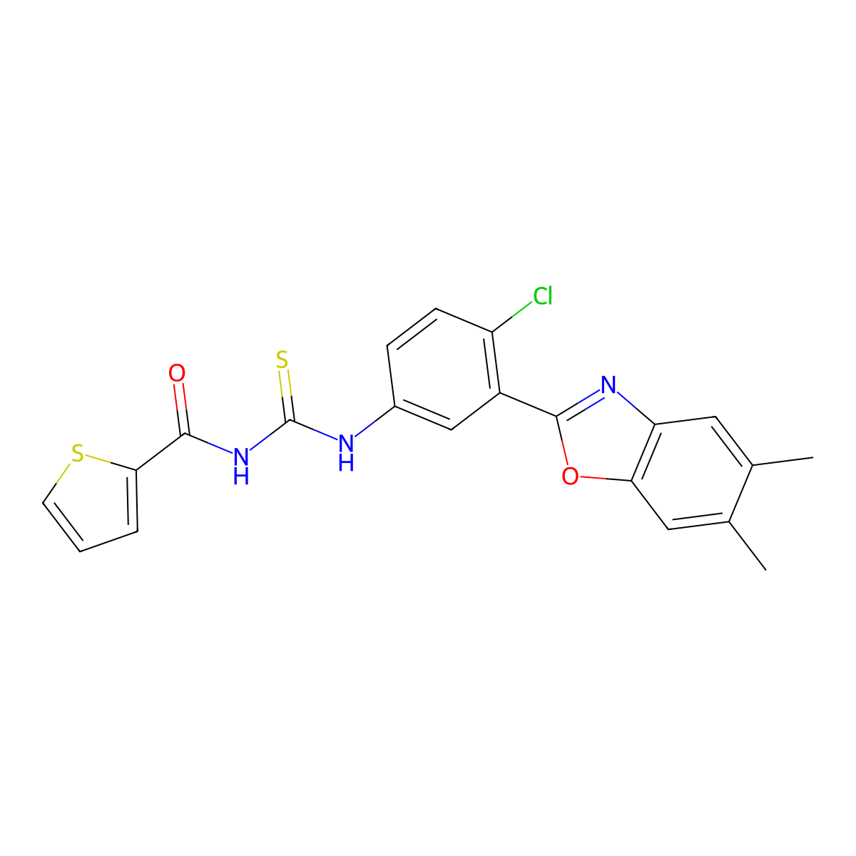 N-[[4-chloro-3-(5,6-dimethyl-1,3-benzoxazol-2-yl)phenyl]carbamothioyl]thiophene-2-carboxamide molecular structure, CAS 426240-64-4