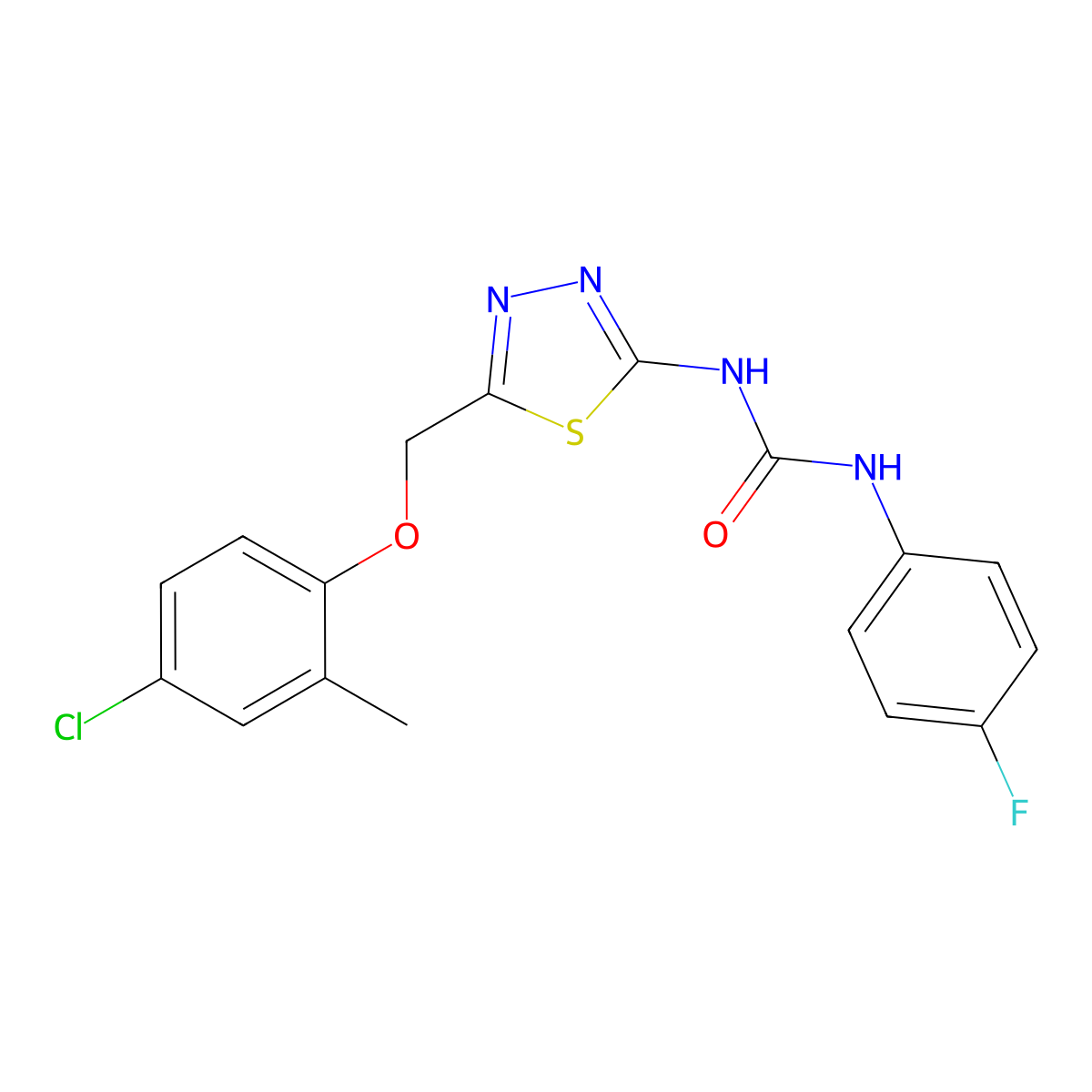 1-{5-[(4-Chloro-2-methylphenoxy)methyl]-1,3,4-thiadiazol-2-yl}-3-(4-fluorophenyl)urea molecular structure, CAS 426240-74-6