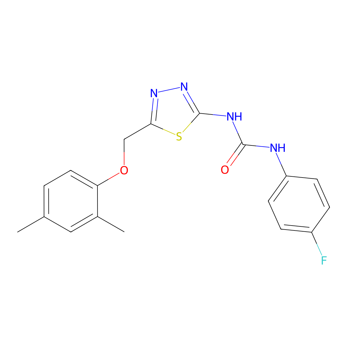 1-{5-[(2,4-Dimethylphenoxy)methyl]-1,3,4-thiadiazol-2-yl}-3-(4-fluorophenyl)urea molecular structure, CAS 426240-99-5