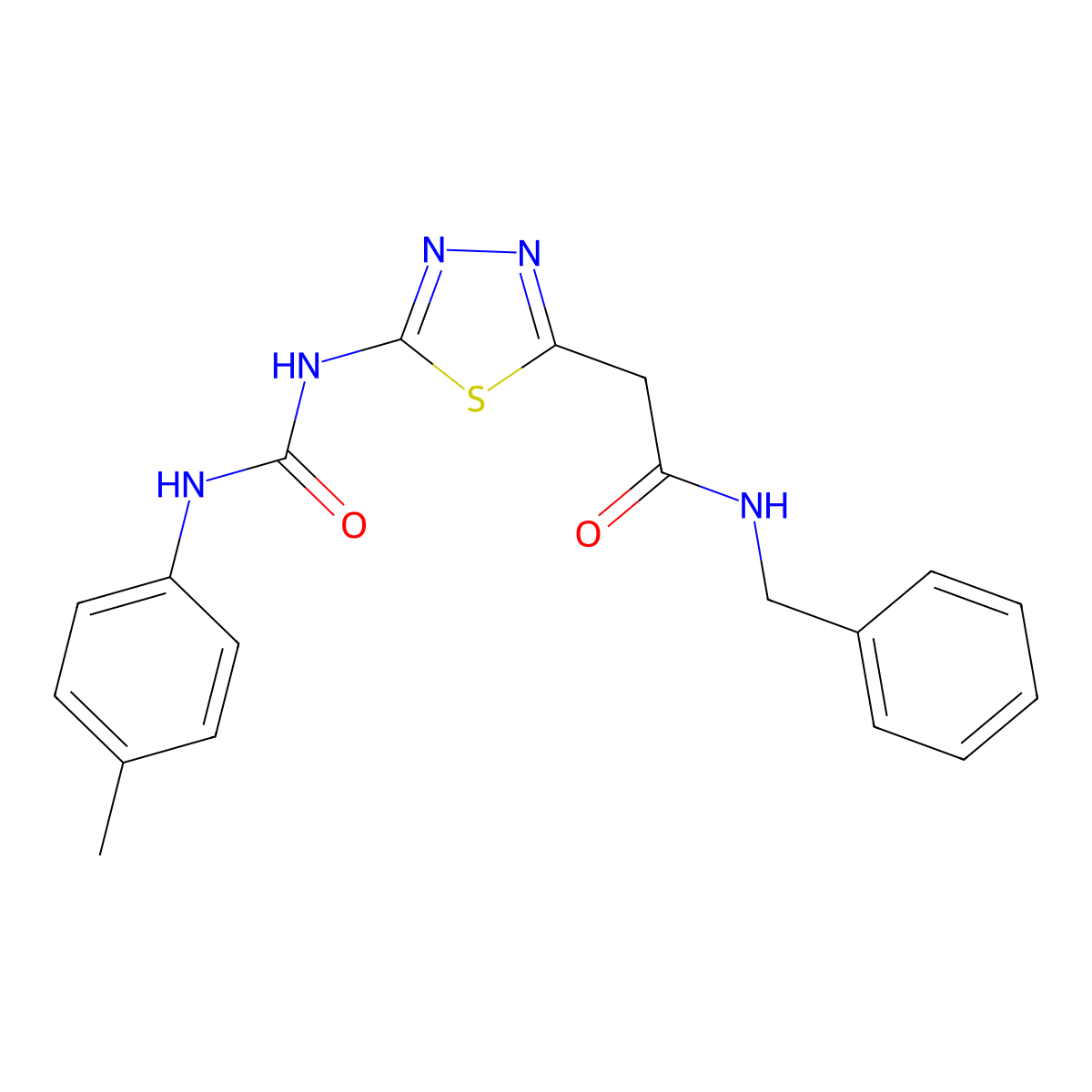 N-benzyl-2-[5-[(4-methylphenyl)carbamoylamino]-1,3,4-thiadiazol-2-yl]acetamide molecular structure, CAS 426241-18-1
