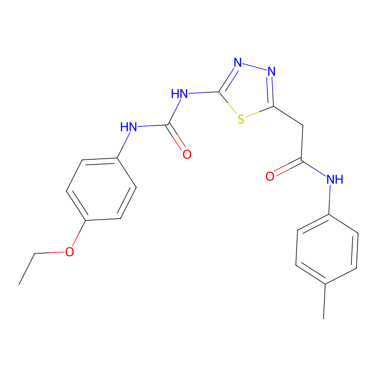 2-[5-[(4-ethoxyphenyl)carbamoylamino]-1,3,4-thiadiazol-2-yl]-N-(4-methylphenyl)acetamide molecular structure, CAS 426241-92-1