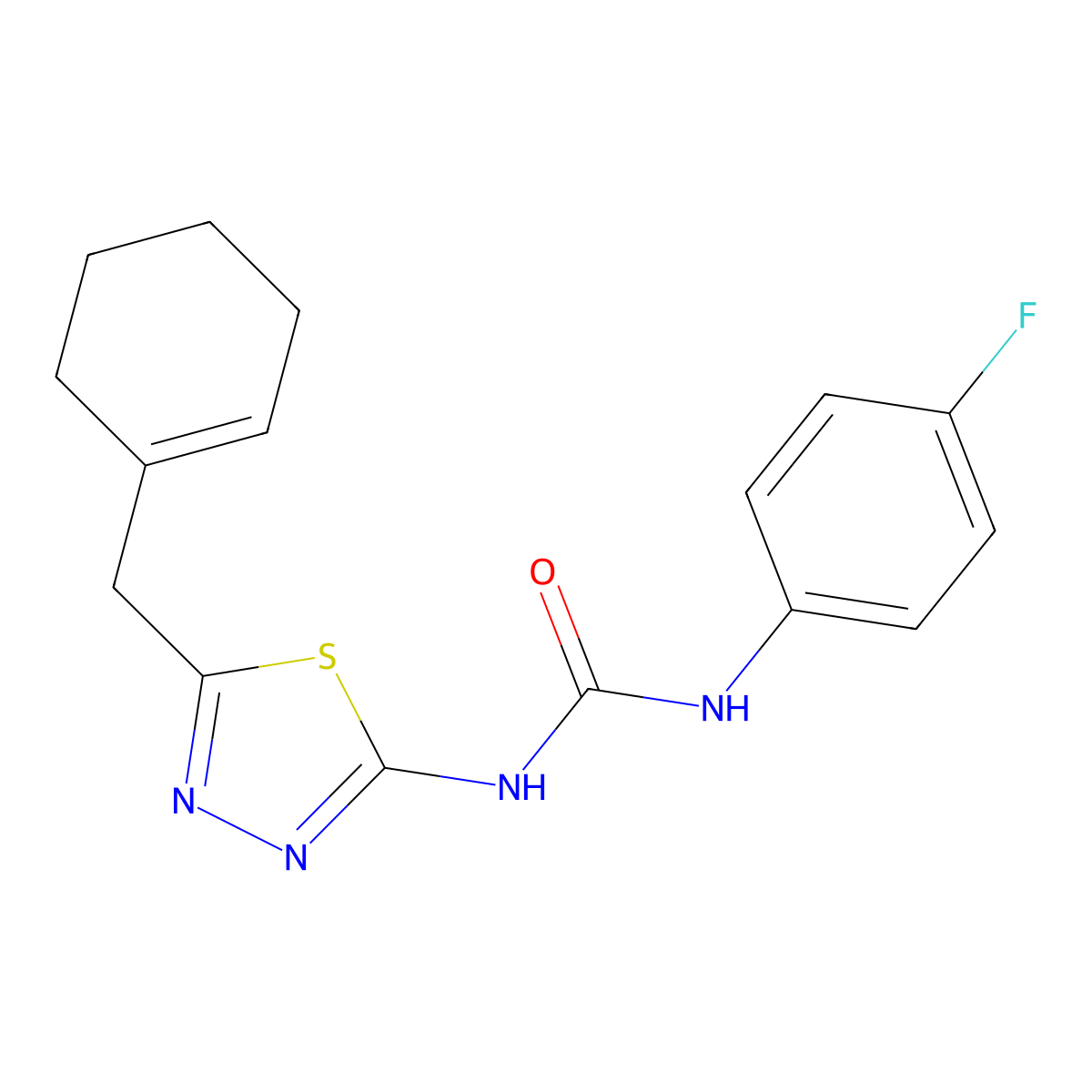 1-[5-(Cyclohex-1-en-1-ylmethyl)-1,3,4-thiadiazol-2-yl]-3-(4-fluorophenyl)urea molecular structure, CAS 426242-44-6