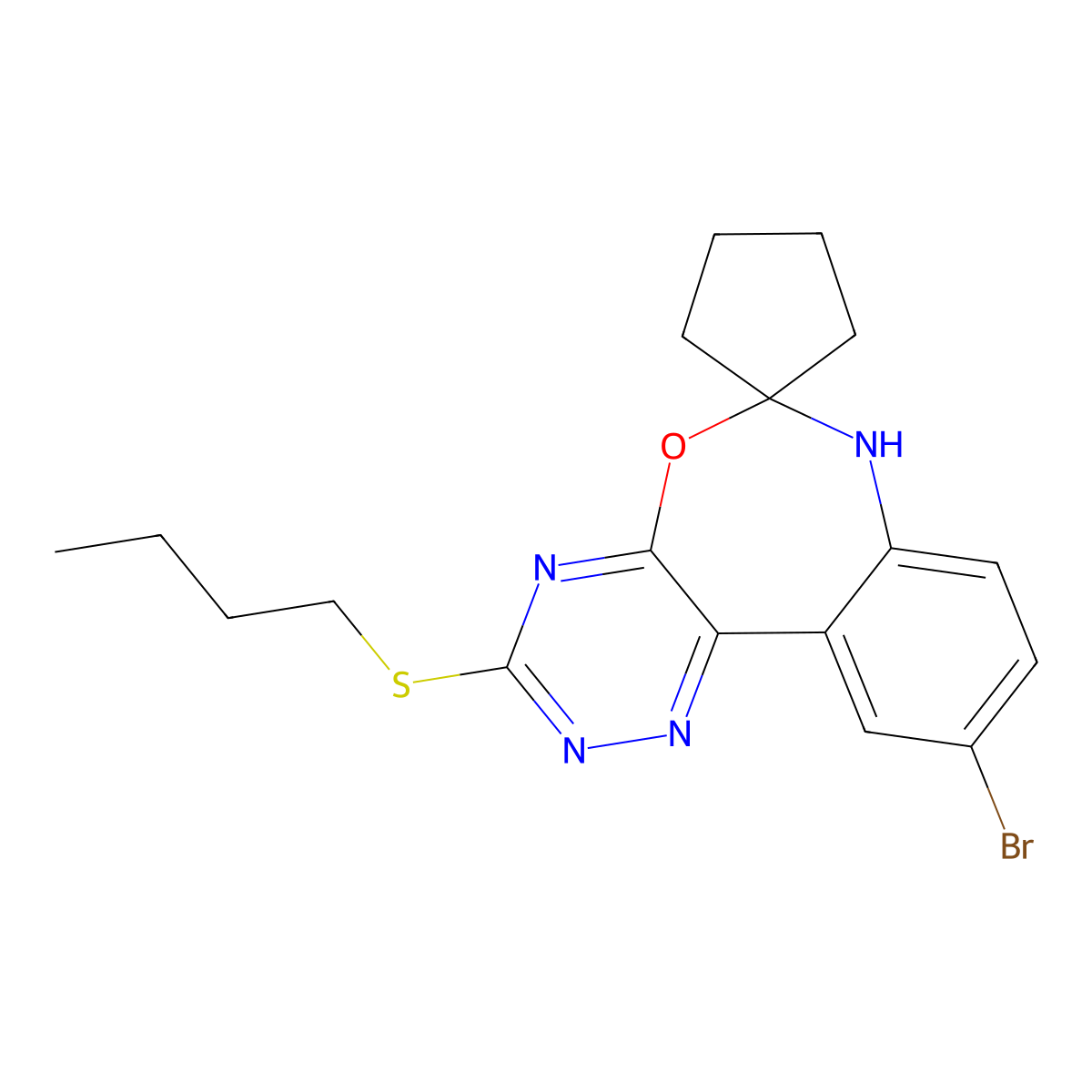 10-bromo-3-butylsulfanylspiro[7H-[1,2,4]triazino[5,6-d][3,1]benzoxazepine-6,1'-cyclopentane] molecular structure, CAS 426242-57-1