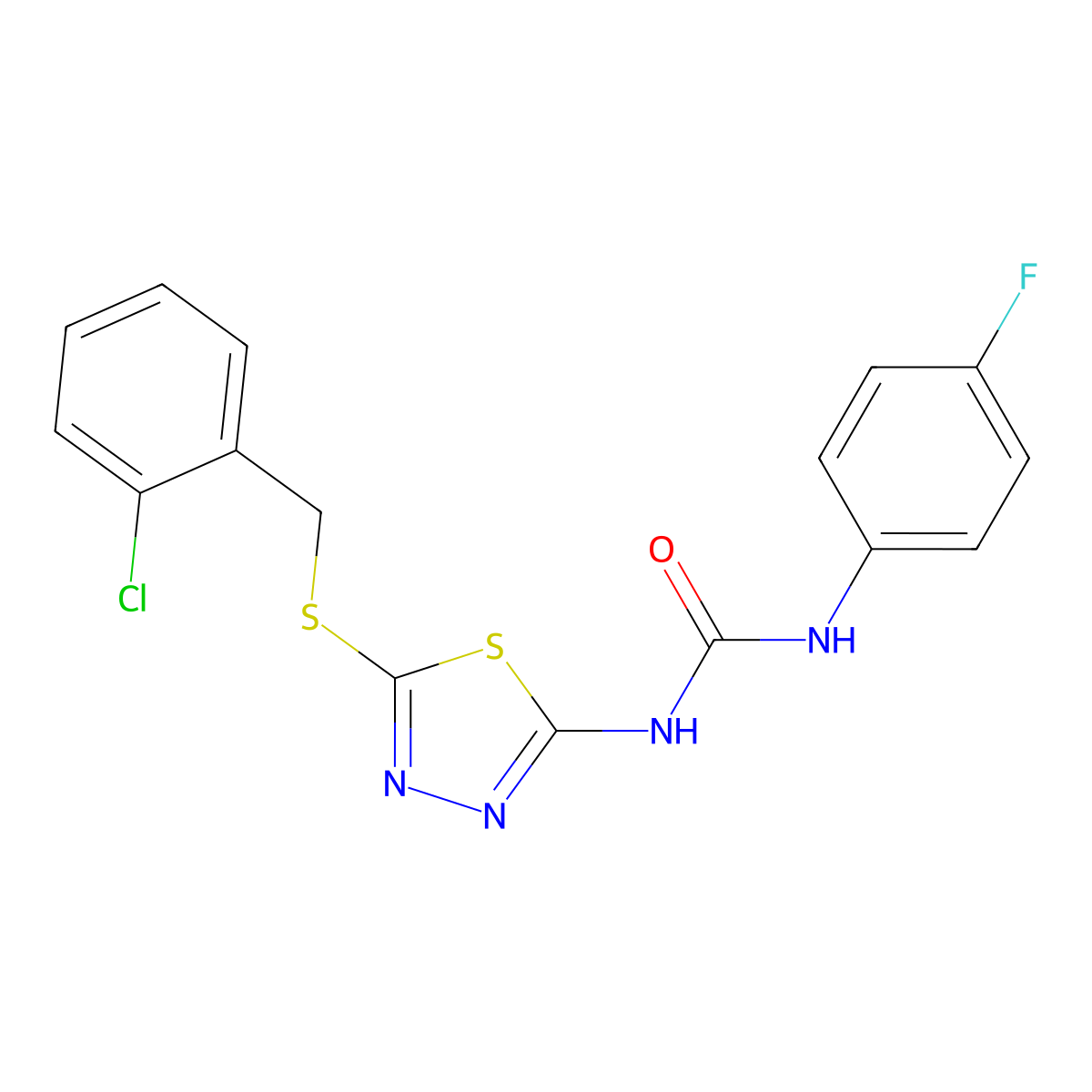 1-{5-[(2-Chlorobenzyl)sulfanyl]-1,3,4-thiadiazol-2-yl}-3-(4-fluorophenyl)urea molecular structure, CAS 426244-31-7