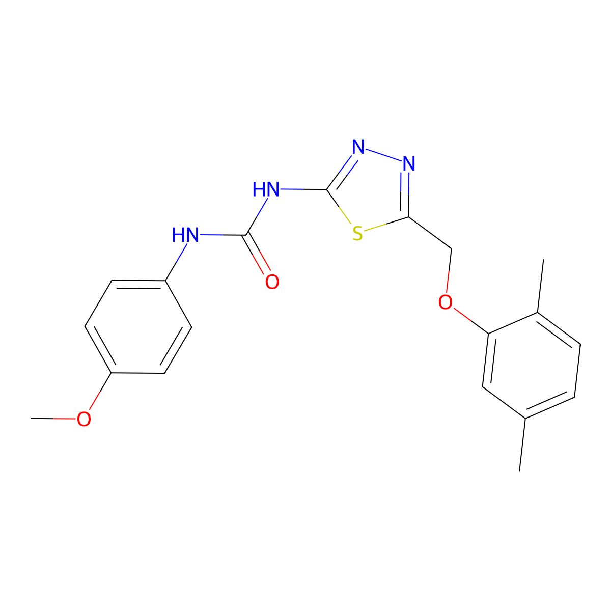 1-(5-((2,5-Dimethylphenoxy)methyl)-1,3,4-thiadiazol-2-yl)-3-(4-methoxyphenyl)urea molecular structure, CAS 426244-47-5
