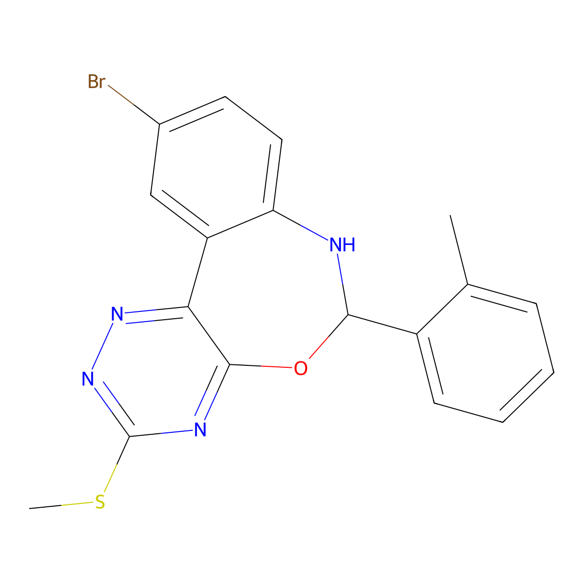 10-Bromo-6-(2-methylphenyl)-3-methylsulfanyl-6,7-dihydro-[1,2,4]triazino[5,6-d][3,1]benzoxazepine molecular structure, CAS 426244-55-5