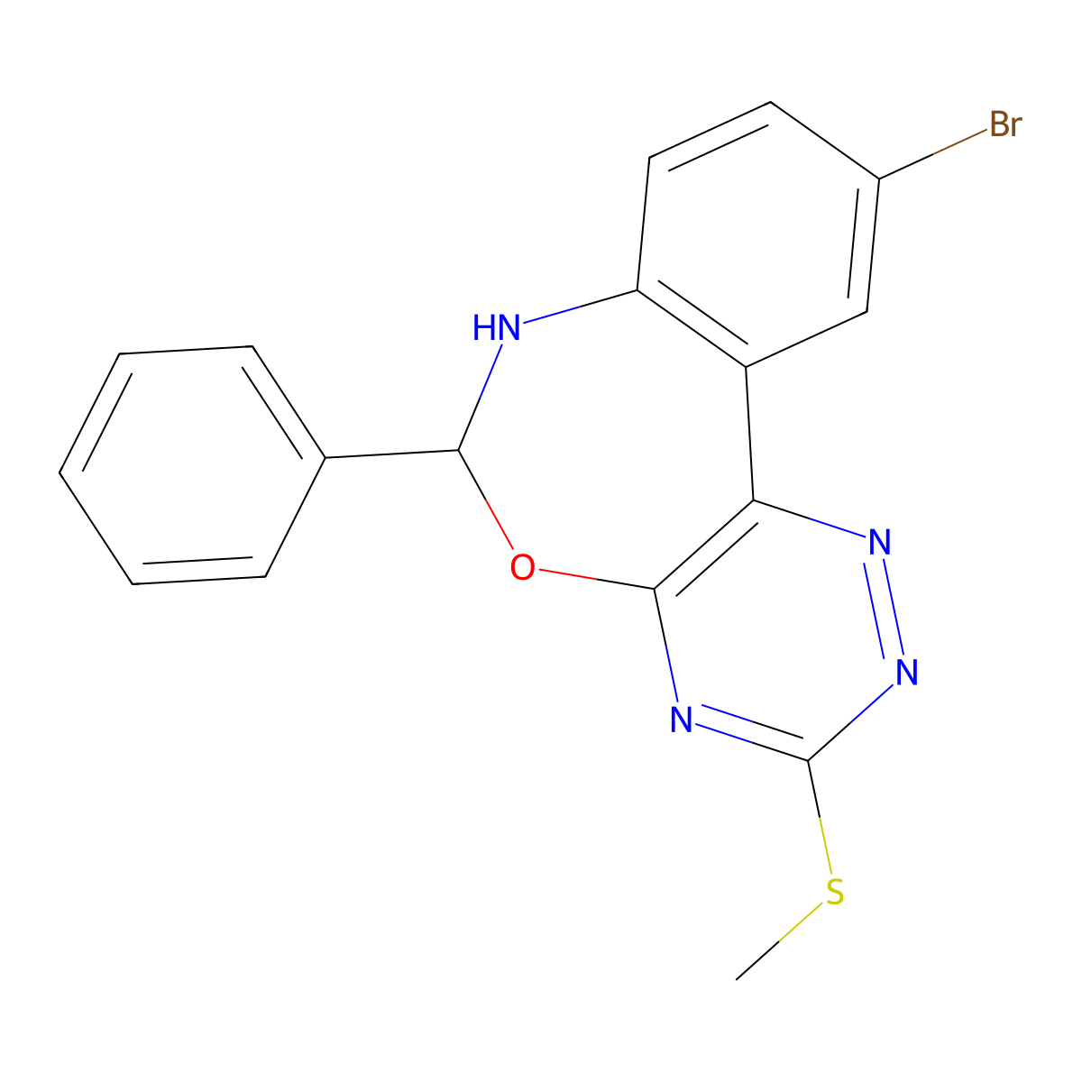 10-Bromo-3-methylsulfanyl-6-phenyl-6,7-dihydro-[1,2,4]triazino[5,6-d][3,1]benzoxazepine molecular structure, CAS 426244-97-5