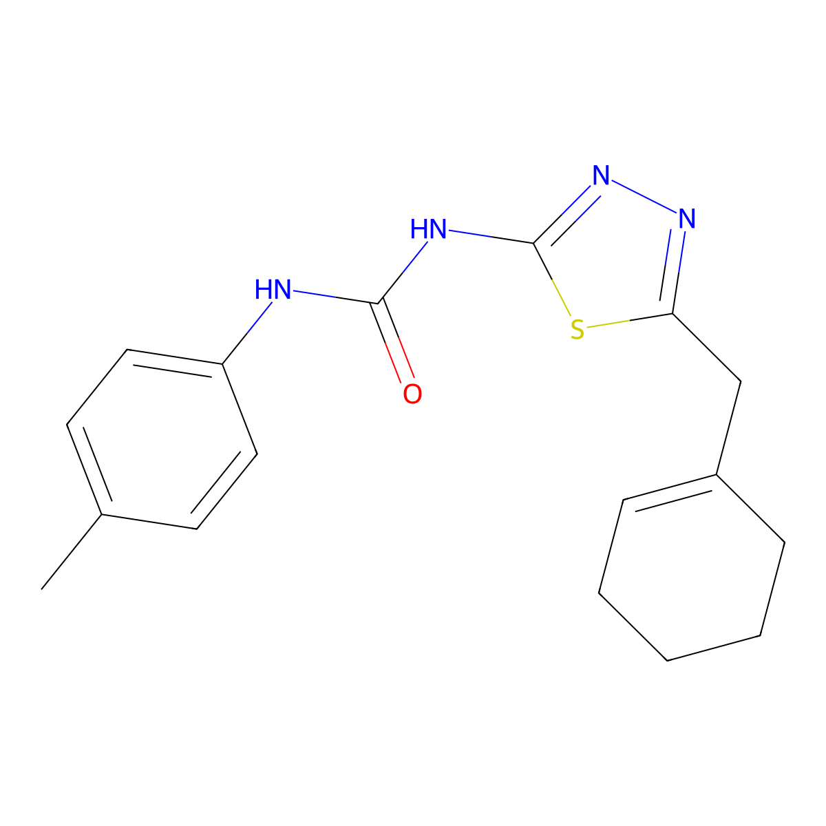 1-[5-(Cyclohex-1-en-1-ylmethyl)-1,3,4-thiadiazol-2-yl]-3-(4-methylphenyl)urea molecular structure, CAS 426245-02-5