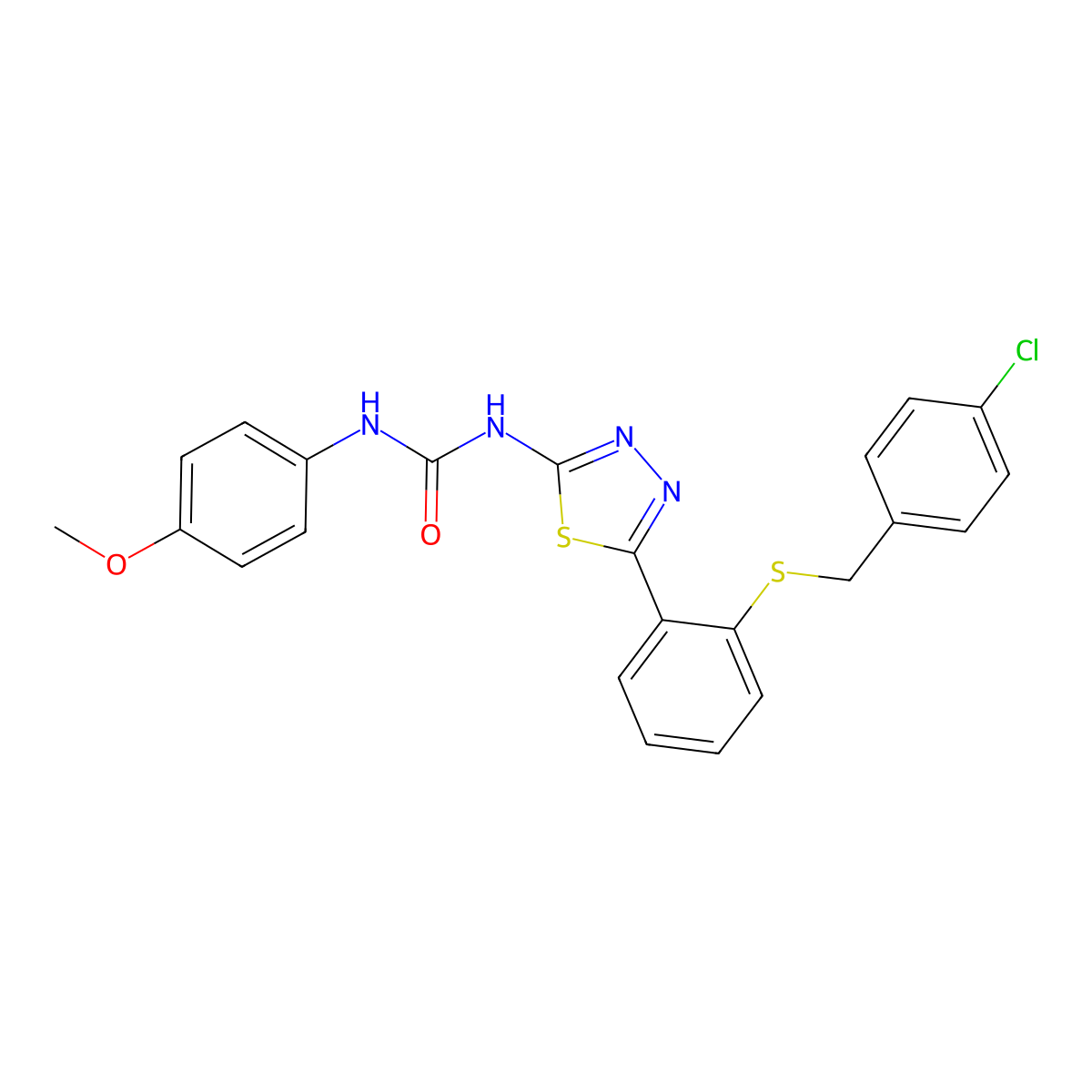 1-[5-[2-[(4-Chlorophenyl)methylsulfanyl]phenyl]-1,3,4-thiadiazol-2-yl]-3-(4-methoxyphenyl)urea molecular structure, CAS 426245-32-1