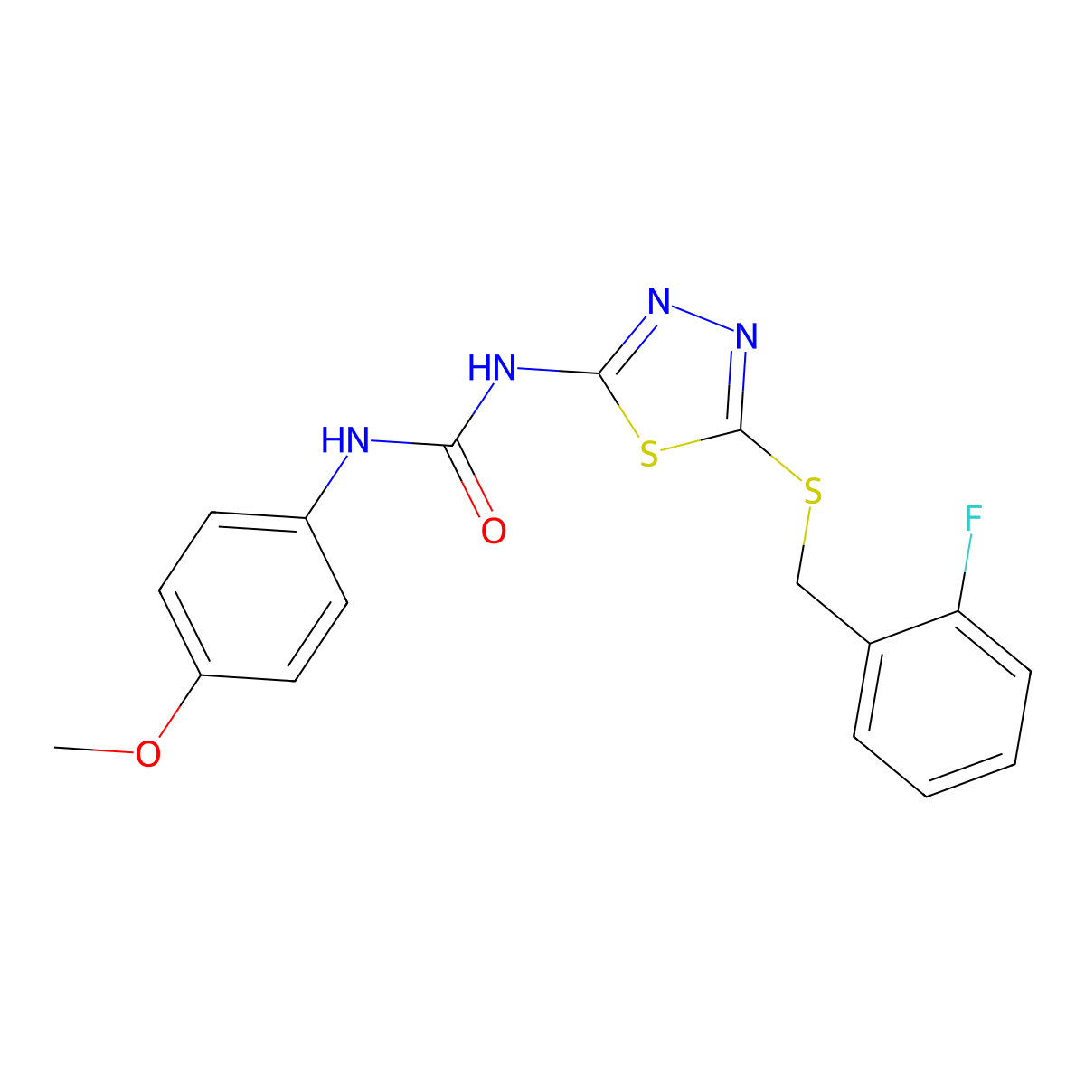 1-[5-[(2-Fluorophenyl)methylsulfanyl]-1,3,4-thiadiazol-2-yl]-3-(4-methoxyphenyl)urea molecular structure, CAS 426245-67-2