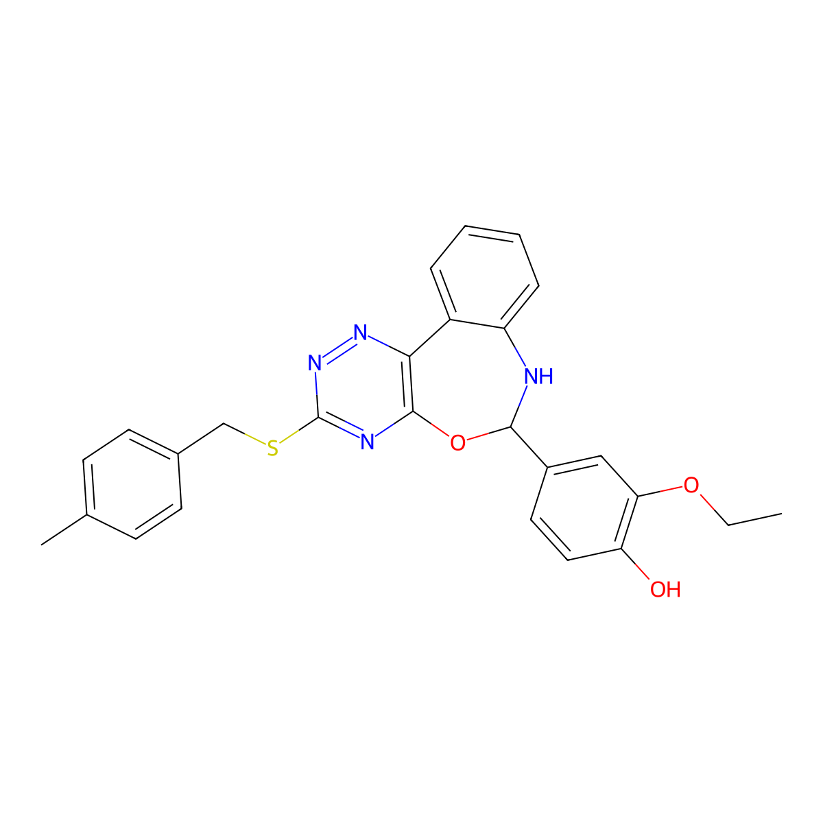 2-Ethoxy-4-[3-[(4-methylphenyl)methylsulfanyl]-6,7-dihydro-[1,2,4]triazino[5,6-d][3,1]benzoxazepin-6-yl]phenol molecular structure, CAS 426245-99-0