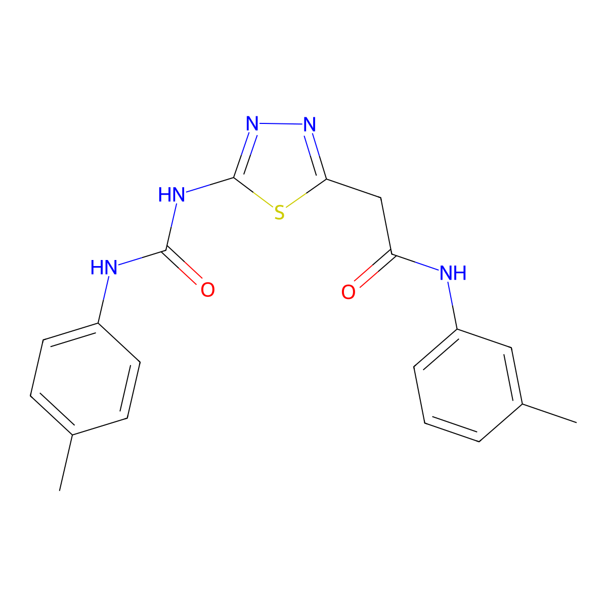 N-(3-methylphenyl)-2-[5-[(4-methylphenyl)carbamoylamino]-1,3,4-thiadiazol-2-yl]acetamide molecular structure, CAS 426246-03-9