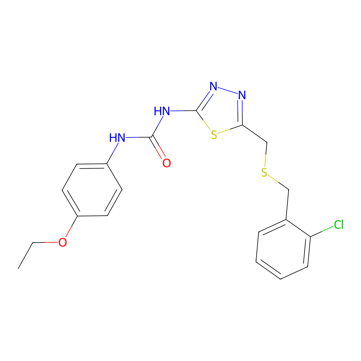 1-[5-[(2-Chlorophenyl)methylsulfanylmethyl]-1,3,4-thiadiazol-2-yl]-3-(4-ethoxyphenyl)urea molecular structure, CAS 426246-34-6