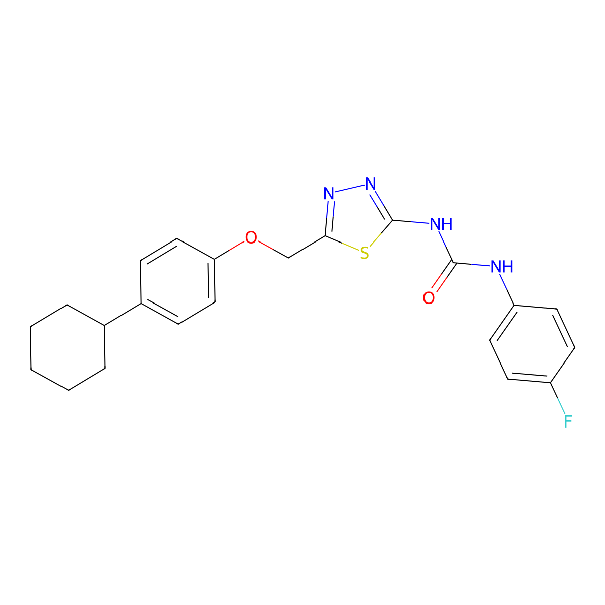 1-[5-[(4-Cyclohexylphenoxy)methyl]-1,3,4-thiadiazol-2-yl]-3-(4-fluorophenyl)urea molecular structure, CAS 426246-49-3