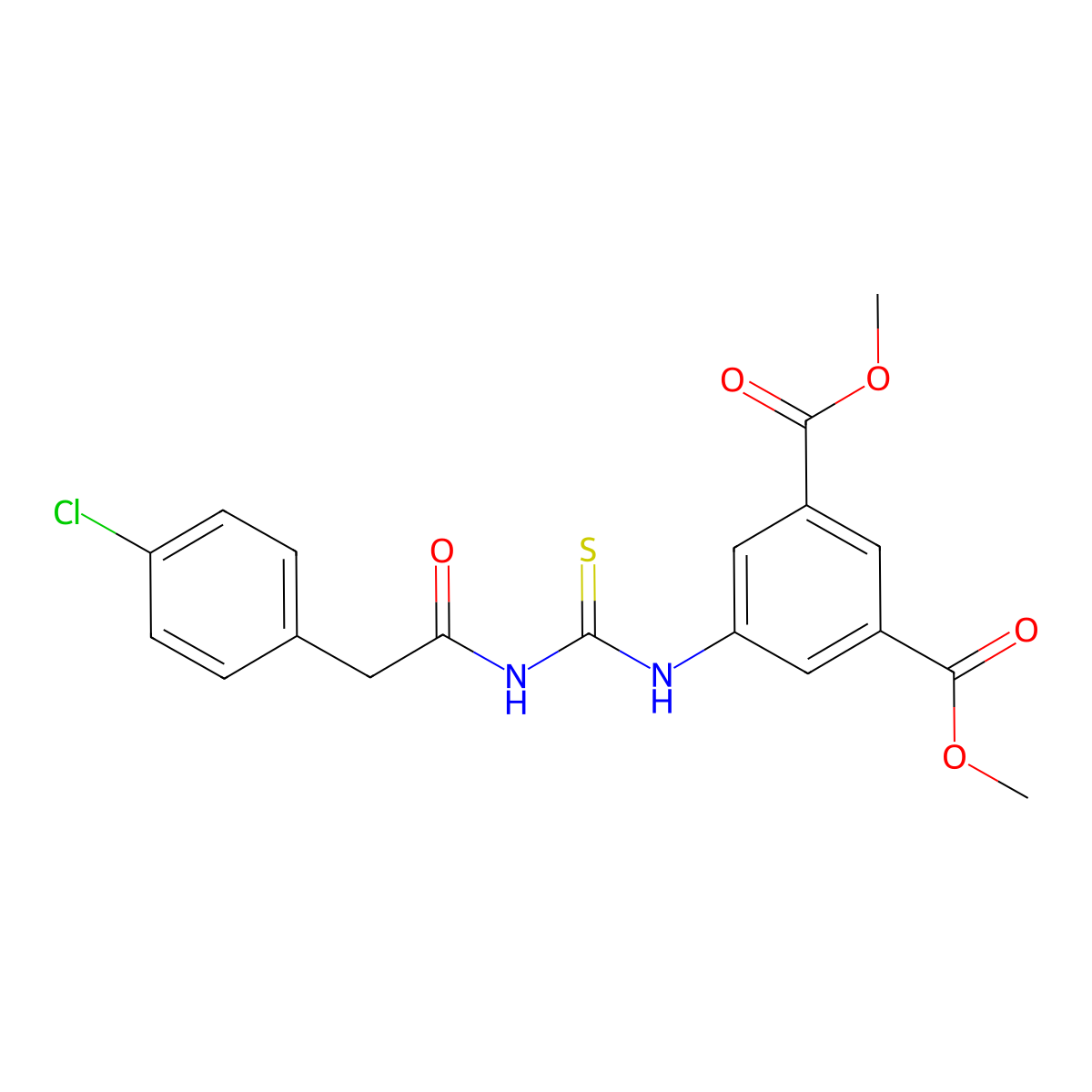 Dimethyl 5-(3-(2-(4-chlorophenyl)acetyl)thioureido)isophthalate molecular structure, CAS 426246-54-0