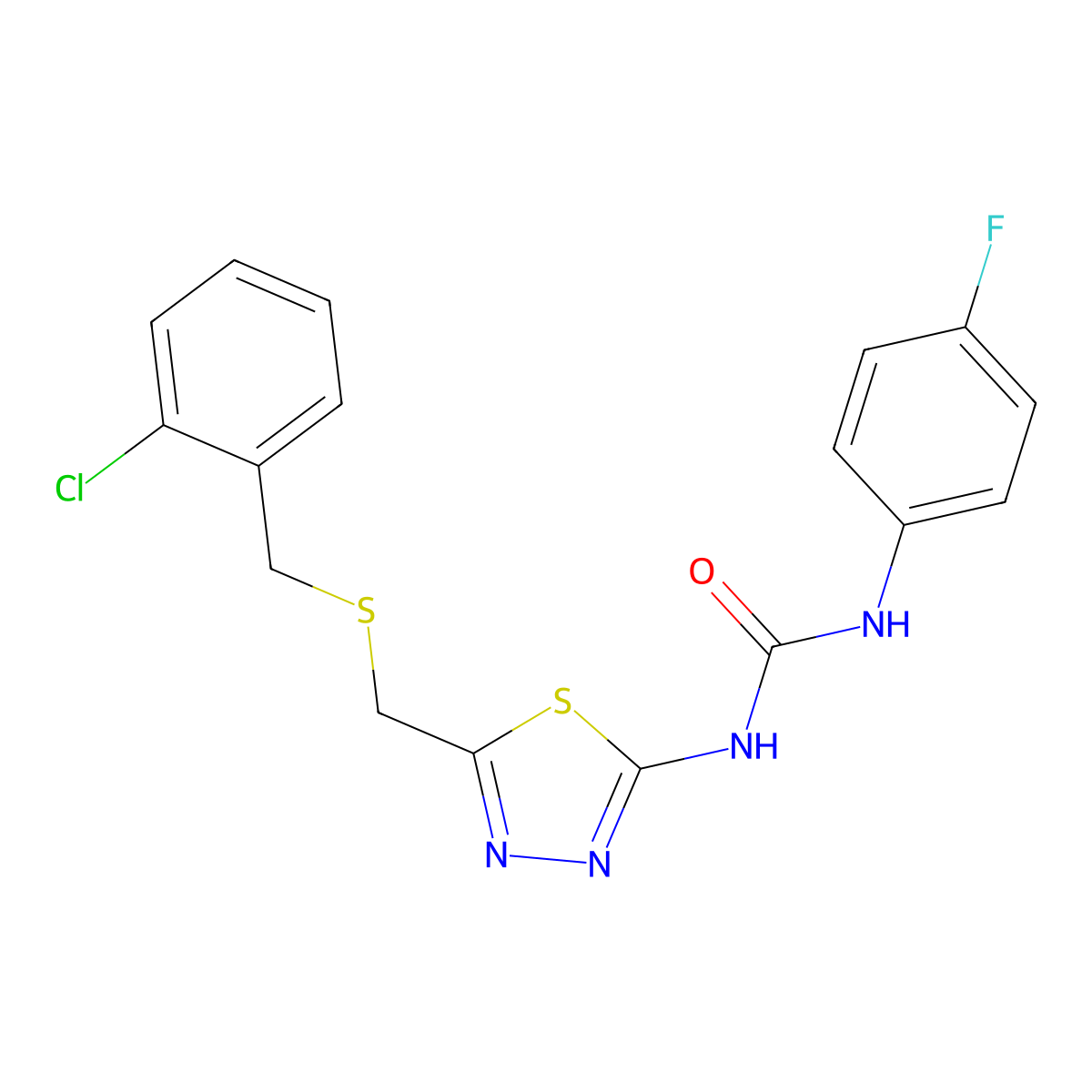 1-(5-{[(2-Chlorobenzyl)sulfanyl]methyl}-1,3,4-thiadiazol-2-yl)-3-(4-fluorophenyl)urea molecular structure, CAS 426247-09-8