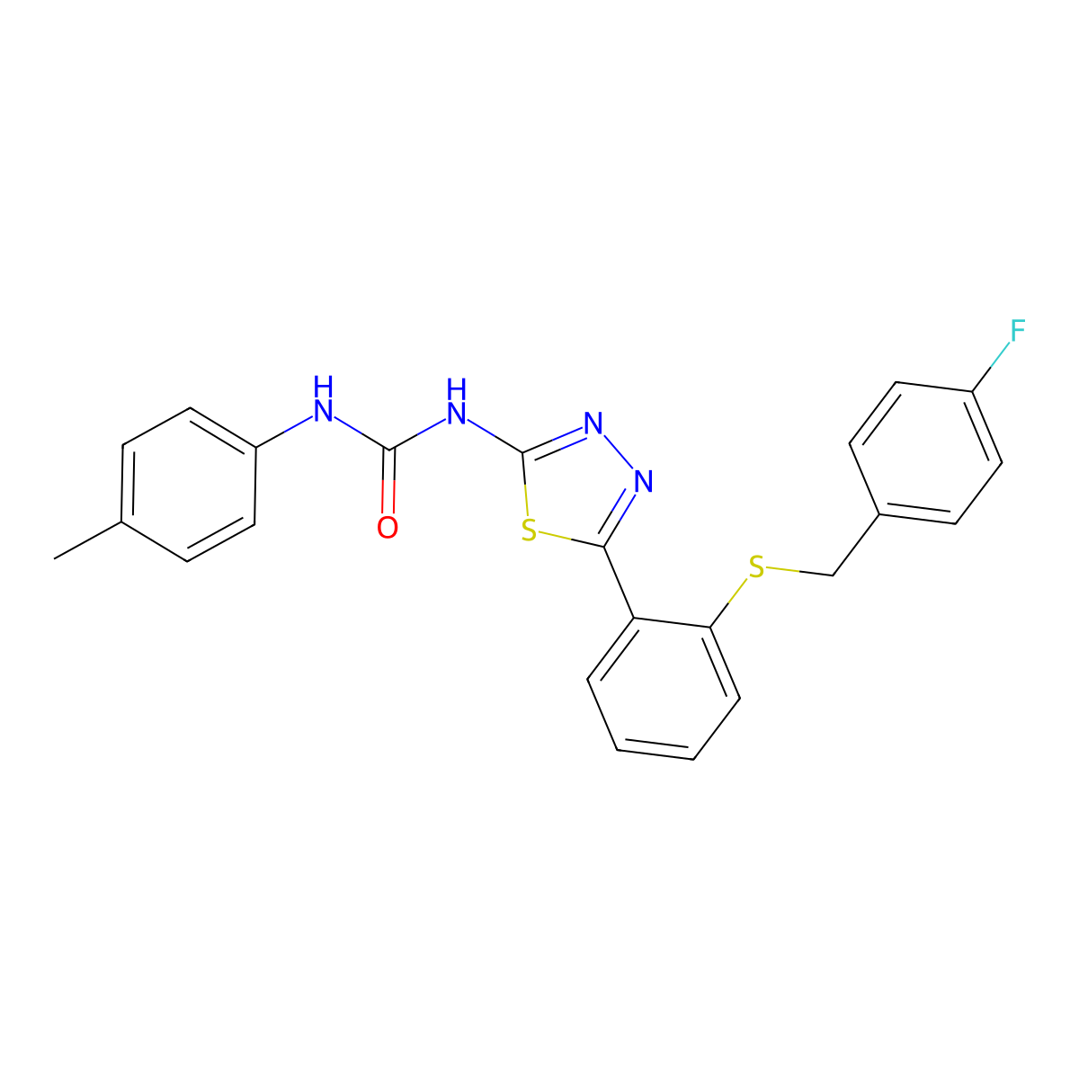 1-(5-{2-[(4-Fluorobenzyl)sulfanyl]phenyl}-1,3,4-thiadiazol-2-yl)-3-(4-methylphenyl)urea molecular structure, CAS 426247-61-2