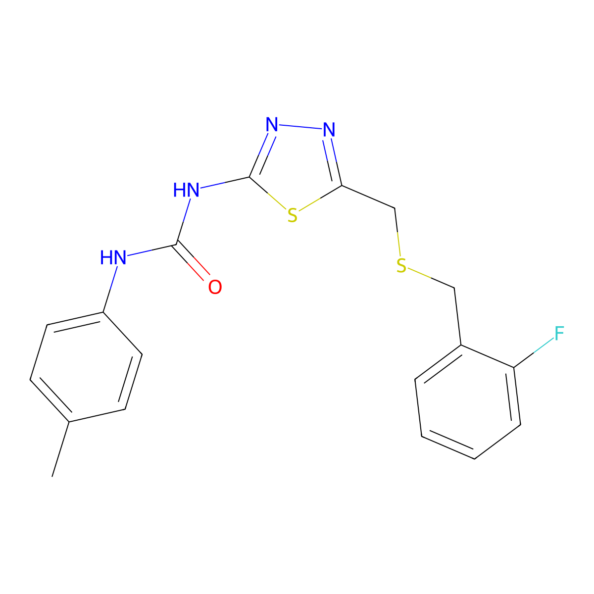 1-(5-{[(2-Fluorobenzyl)sulfanyl]methyl}-1,3,4-thiadiazol-2-yl)-3-(4-methylphenyl)urea molecular structure, CAS 426247-68-9