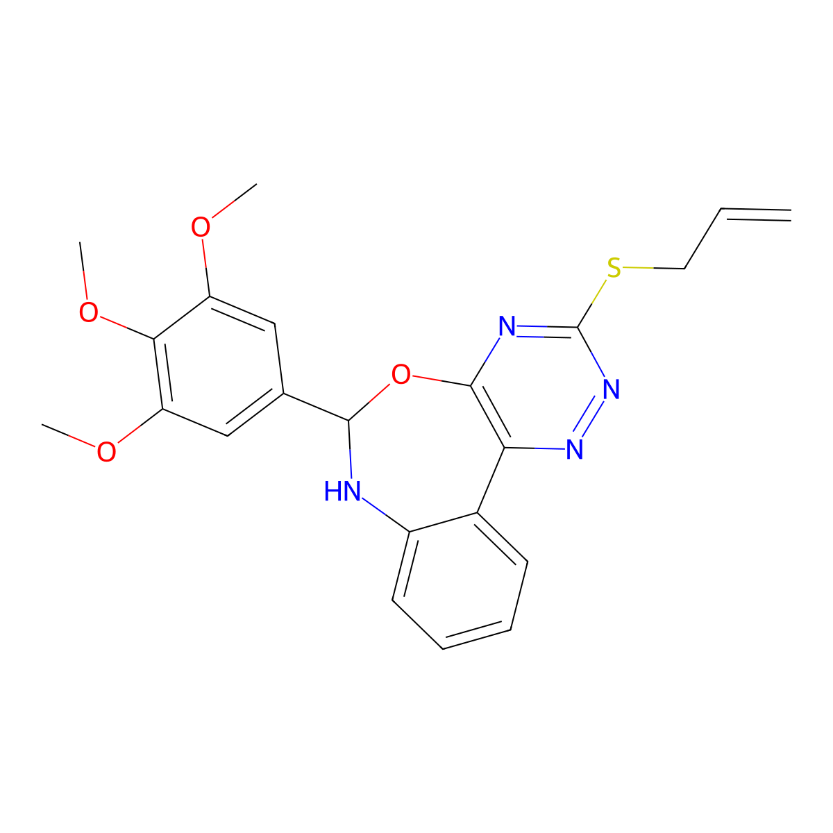 3-(Allylthio)-6-(3,4,5-trimethoxyphenyl)-6,7-dihydro[1,2,4]triazino[5,6-d][3,1]benzoxazepine molecular structure, CAS 426247-73-6