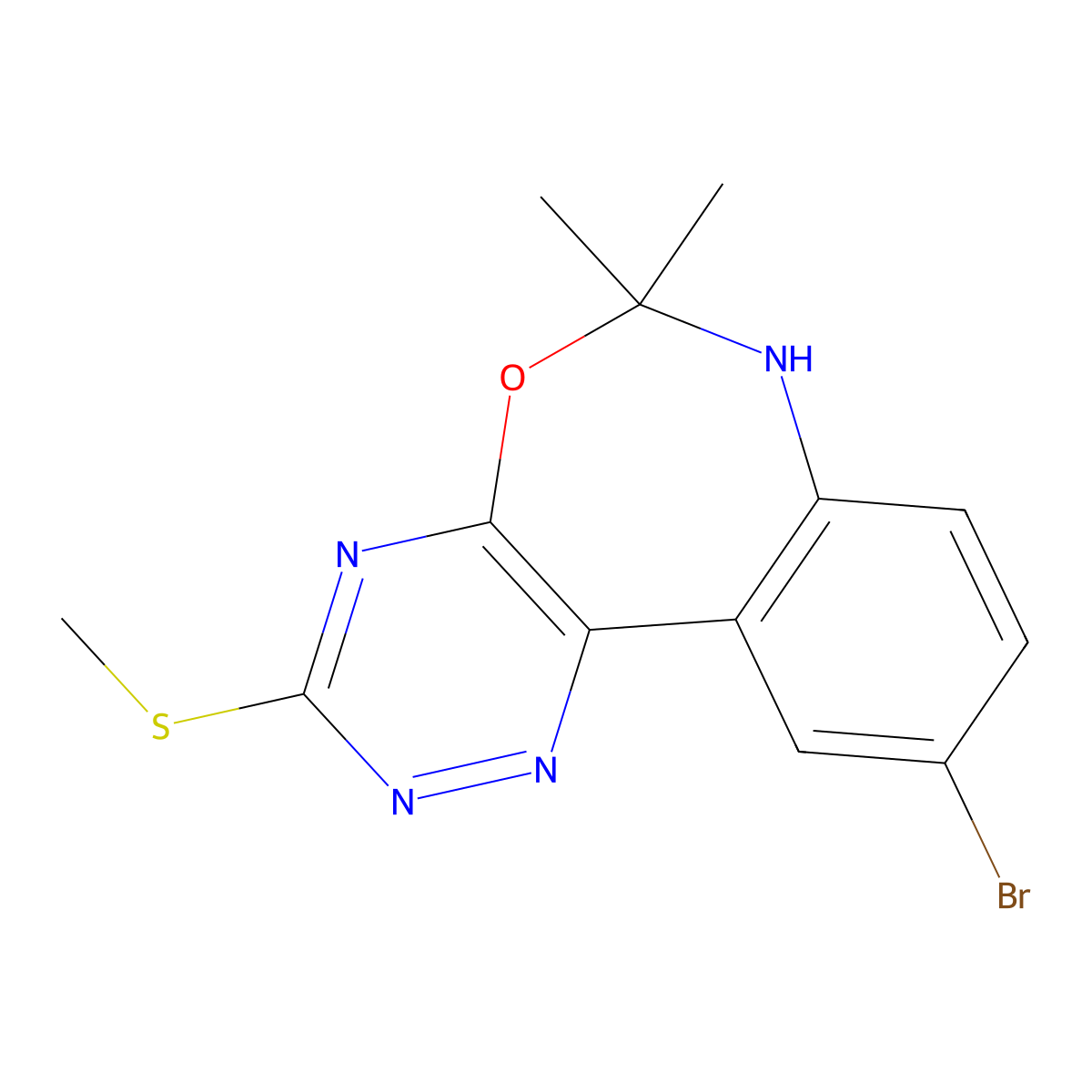 10-bromo-6,6-dimethyl-3-methylsulfanyl-7H-[1,2,4]triazino[5,6-d][3,1]benzoxazepine molecular structure, CAS 426247-77-0