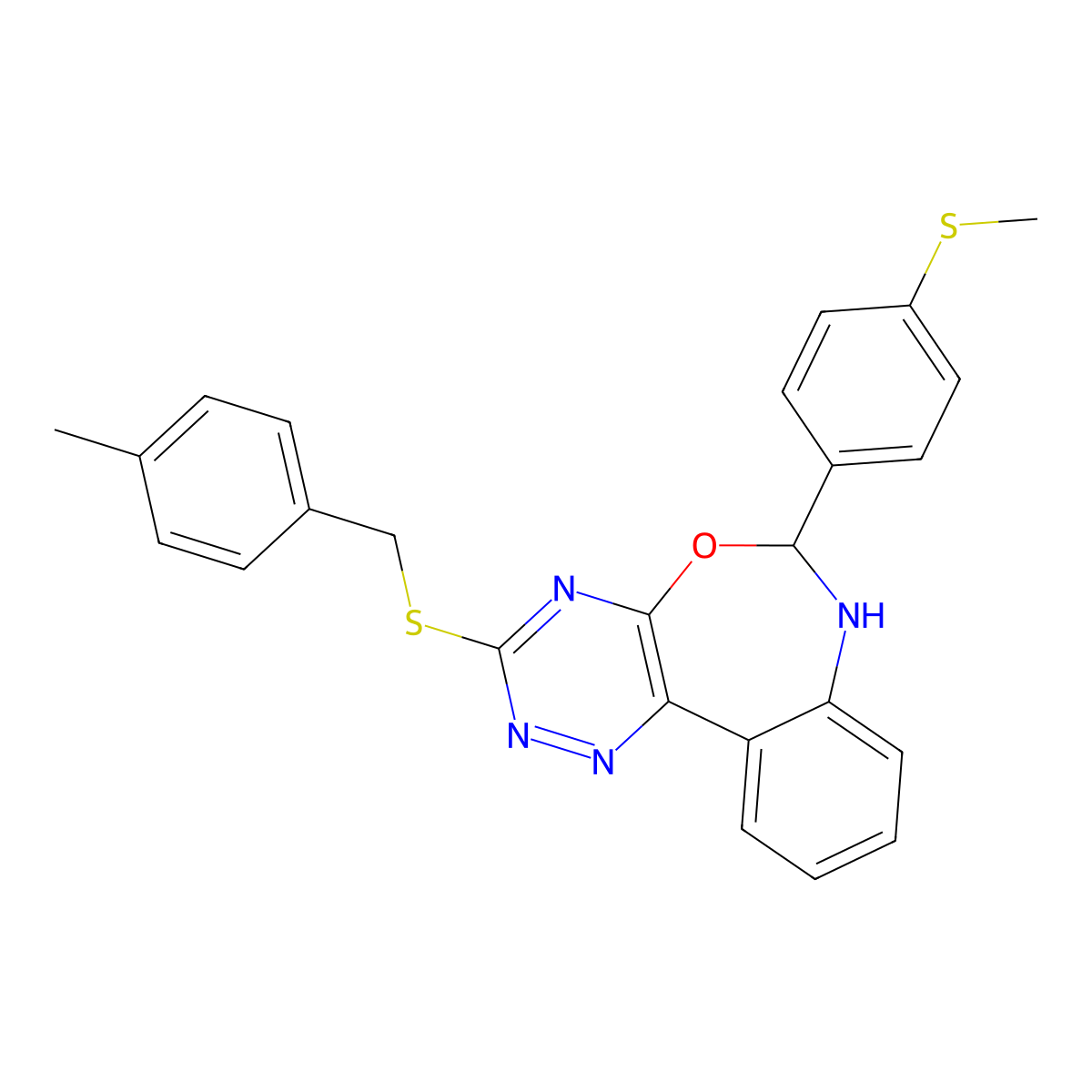 3-[(4-Methylphenyl)methylsulfanyl]-6-(4-methylsulfanylphenyl)-6,7-dihydro-[1,2,4]triazino[5,6-d][3,1]benzoxazepine molecular structure, CAS 426248-03-5