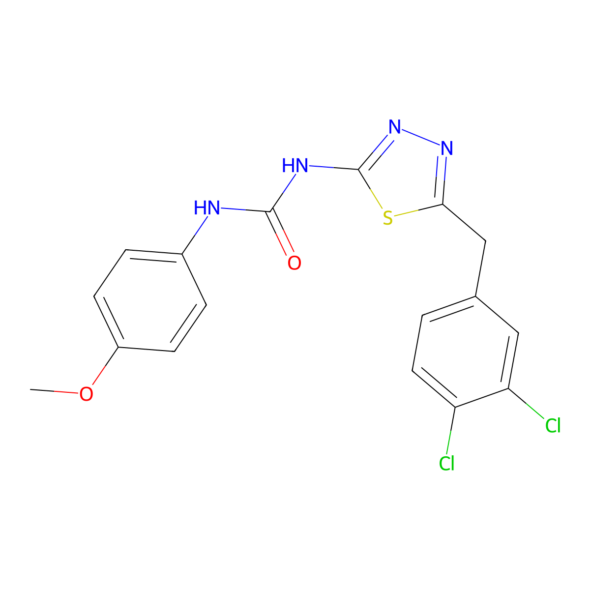 1-(5-(3,4-Dichlorobenzyl)-1,3,4-thiadiazol-2-yl)-3-(4-methoxyphenyl)urea molecular structure, CAS 426248-24-0
