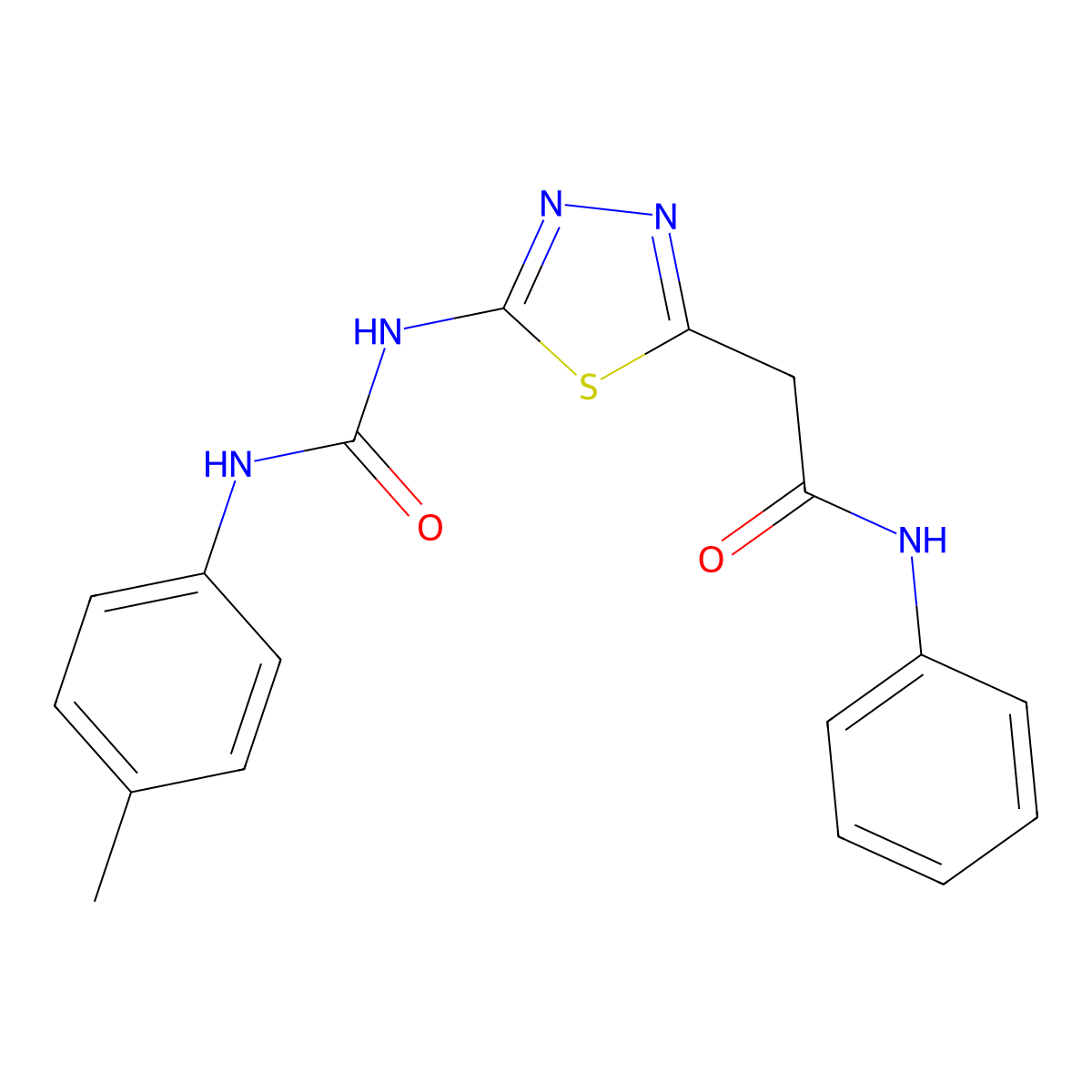 2-[5-[(4-methylphenyl)carbamoylamino]-1,3,4-thiadiazol-2-yl]-N-phenylacetamide molecular structure, CAS 426248-30-8