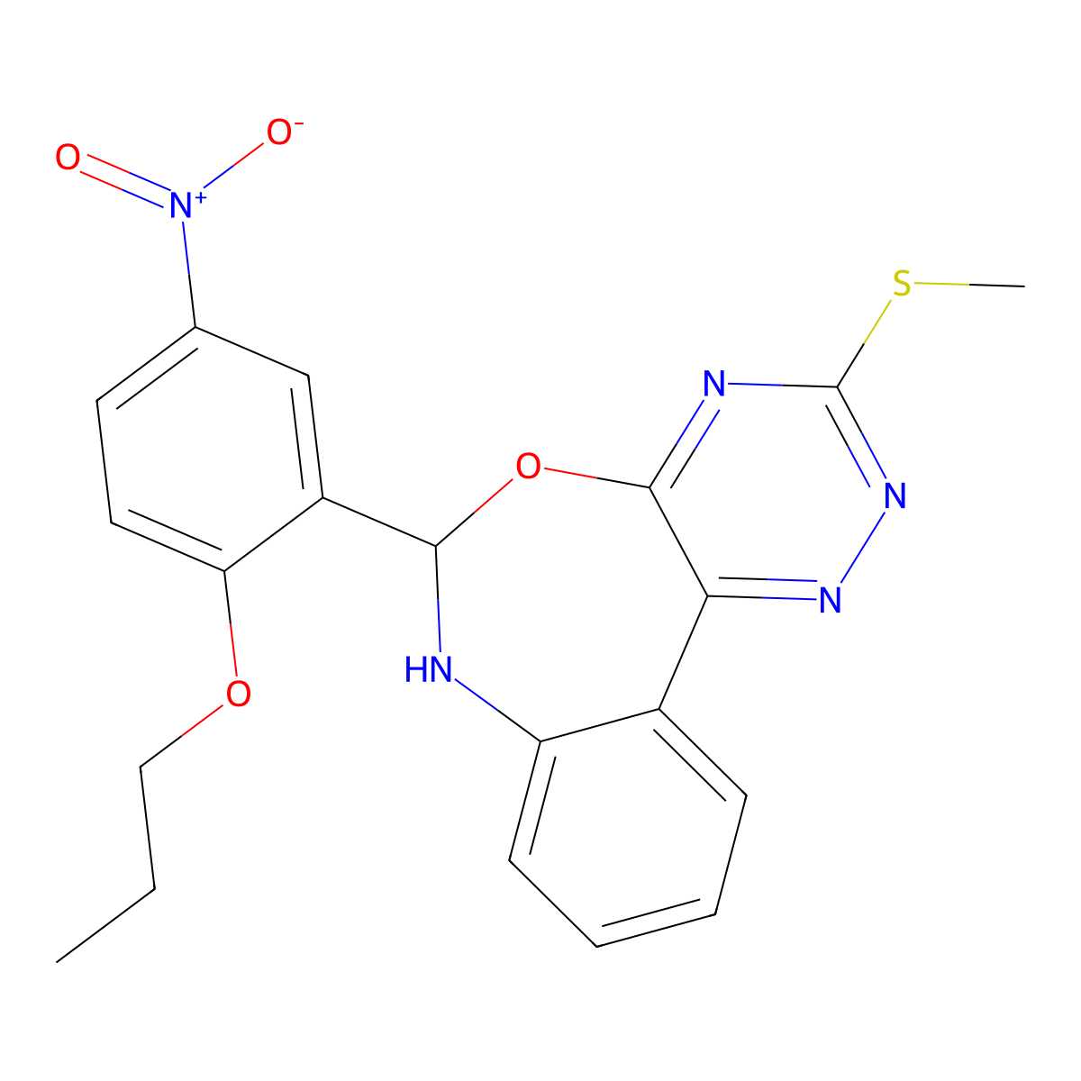 3-Methylsulfanyl-6-(5-nitro-2-propoxyphenyl)-6,7-dihydro-[1,2,4]triazino[5,6-d][3,1]benzoxazepine molecular structure, CAS 426248-31-9