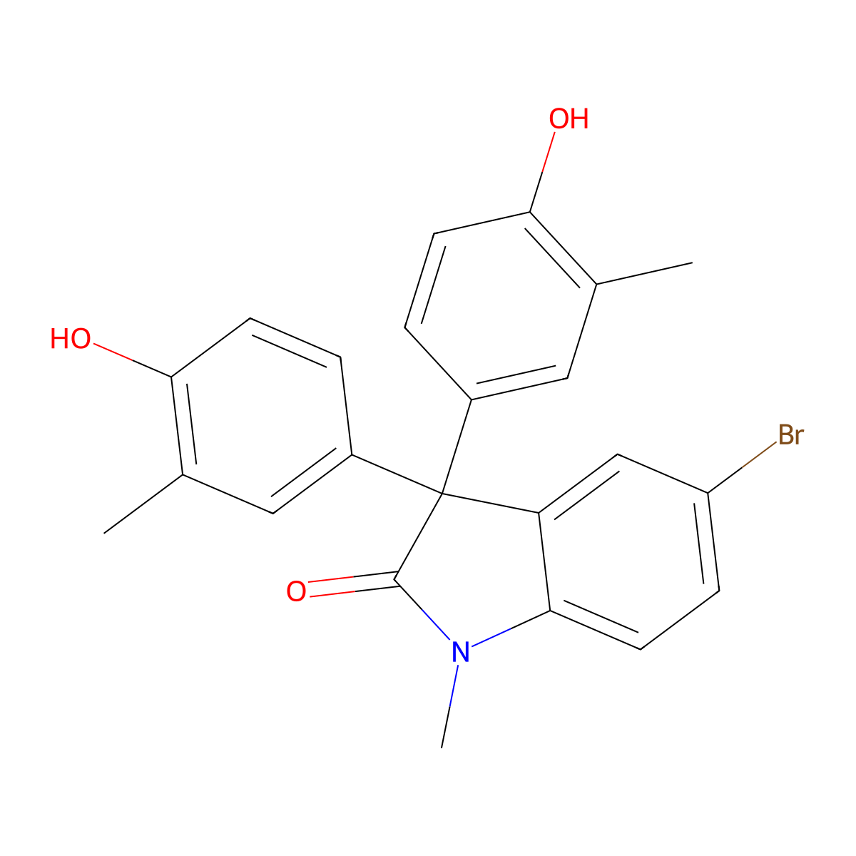 5-bromo-3,3-bis(4-hydroxy-3-methylphenyl)-1-methyl-1,3-dihydro-2H-indol-2-one molecular structure, CAS 426248-38-6