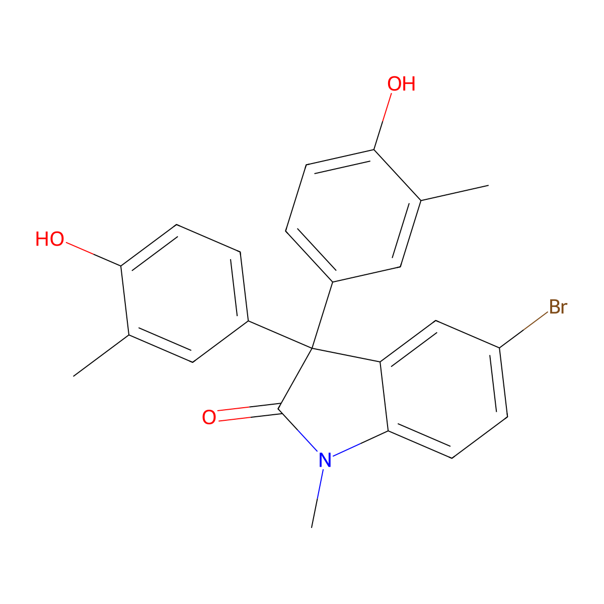 5-bromo-3,3-bis(4-hydroxy-3-methylphenyl)-1-methyl-1,3-dihydro-2H-indol-2-one molecular structure, CAS 426248-38-6