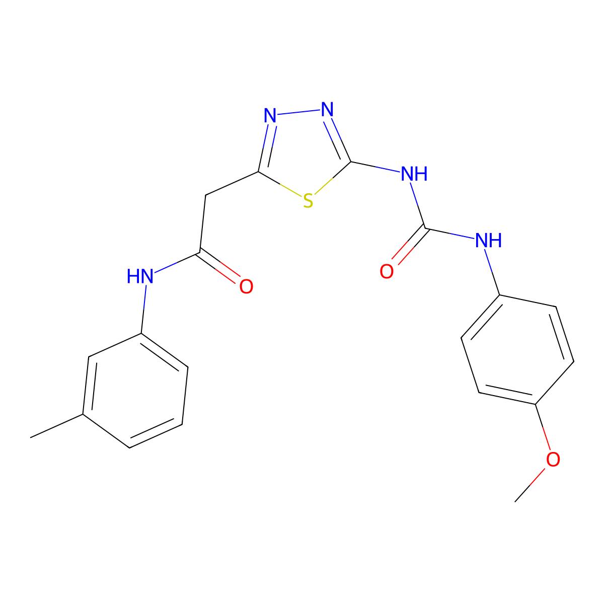 2-[5-[(4-methoxyphenyl)carbamoylamino]-1,3,4-thiadiazol-2-yl]-N-(3-methylphenyl)acetamide molecular structure, CAS 426248-40-0