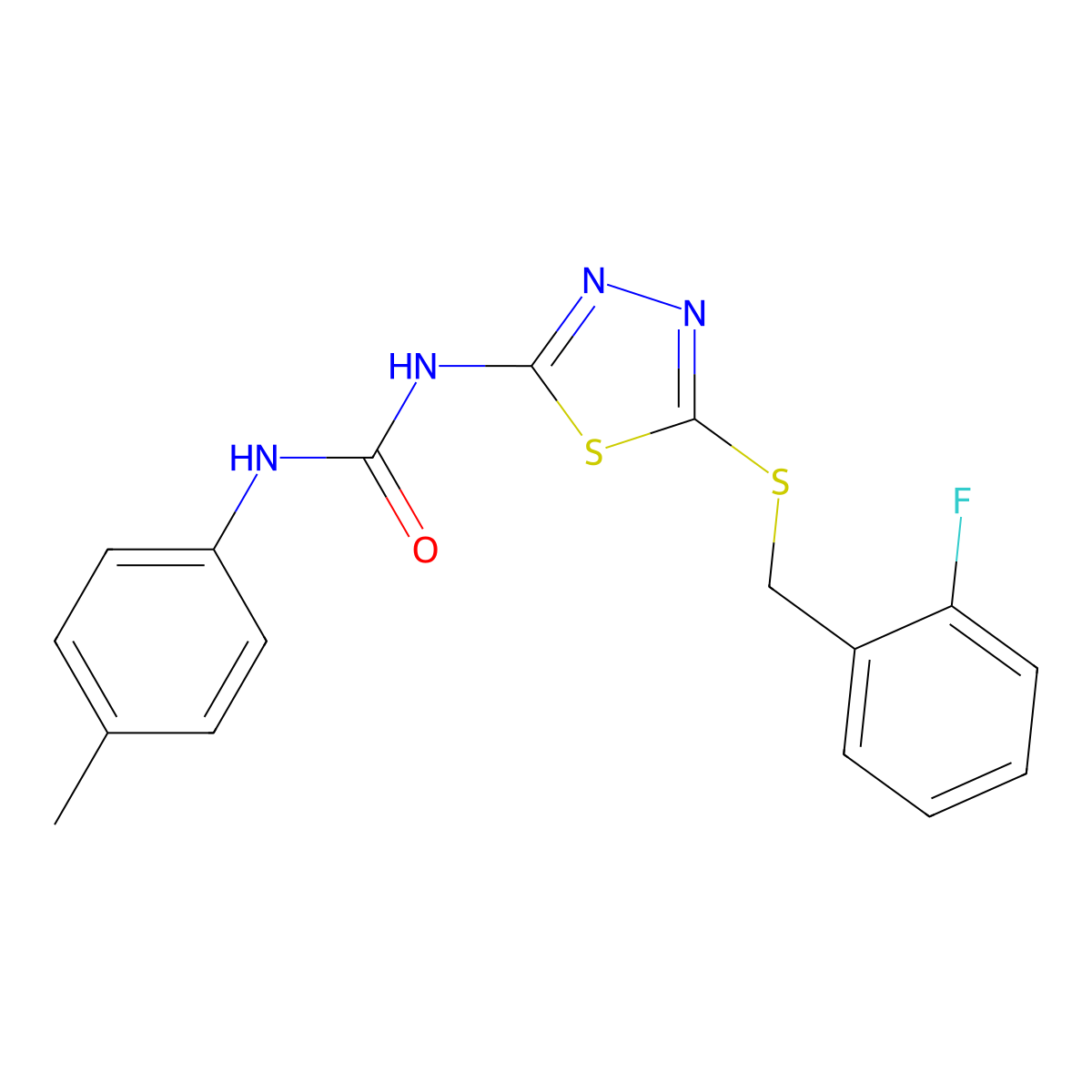 1-[5-[(2-Fluorophenyl)methylsulfanyl]-1,3,4-thiadiazol-2-yl]-3-(4-methylphenyl)urea molecular structure, CAS 426248-55-7