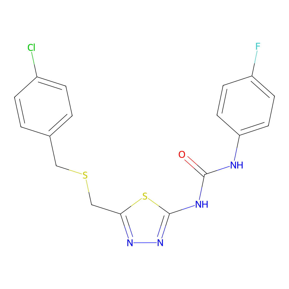 1-(5-{[(4-Chlorobenzyl)sulfanyl]methyl}-1,3,4-thiadiazol-2-yl)-3-(4-fluorophenyl)urea molecular structure, CAS 426248-75-1