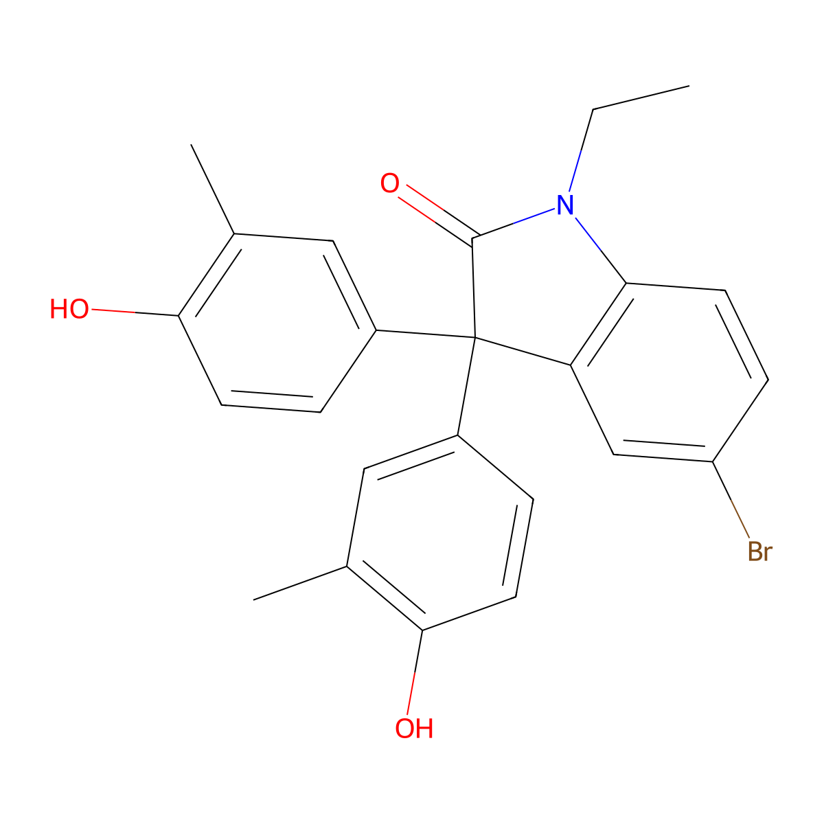 5-Bromo-1-ethyl-3,3-bis(4-hydroxy-3-methylphenyl)indol-2-one molecular structure, CAS 426248-84-2