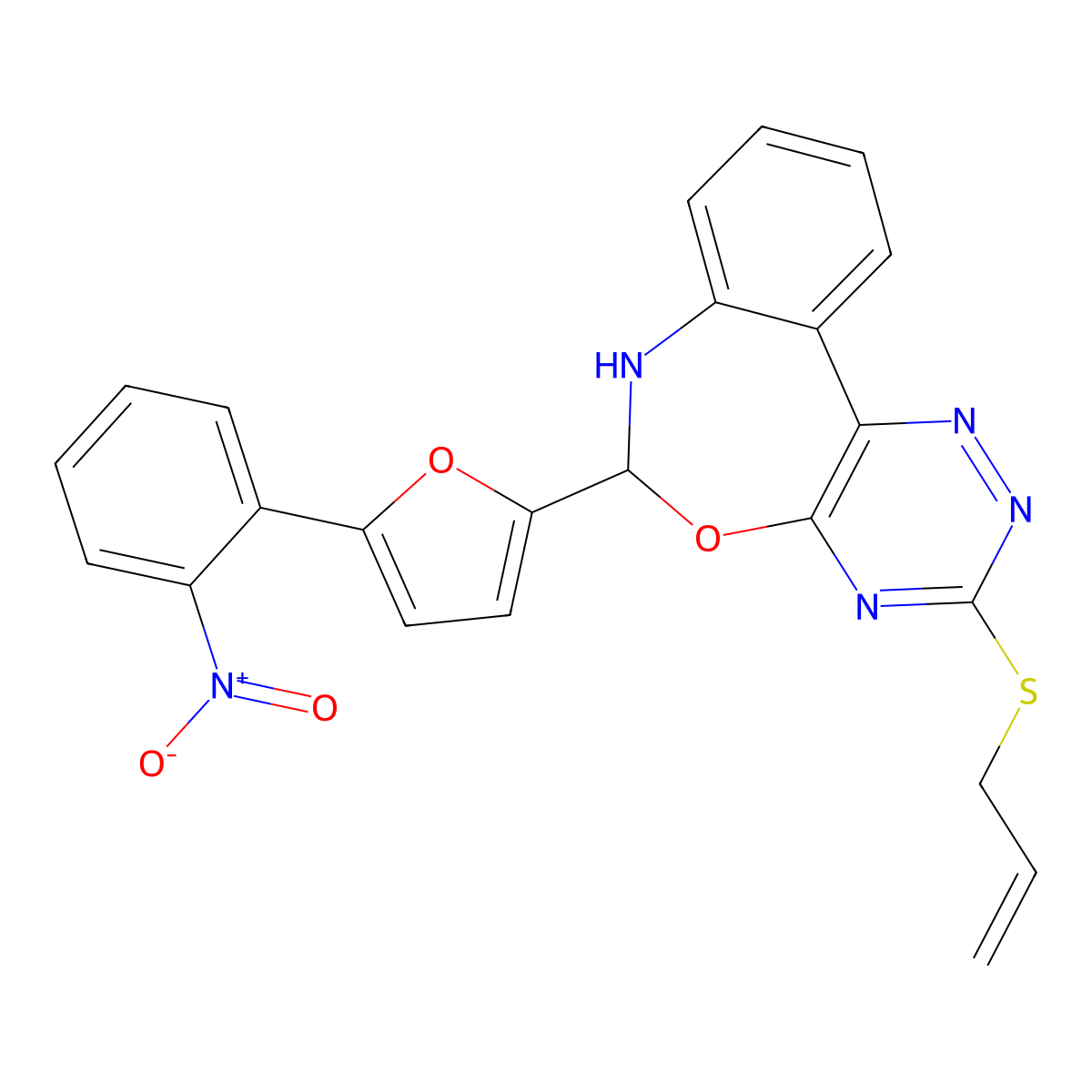 6-[5-(2-Nitrophenyl)furan-2-yl]-3-prop-2-enylsulfanyl-6,7-dihydro-[1,2,4]triazino[5,6-d][3,1]benzoxazepine molecular structure, CAS 426249-26-5