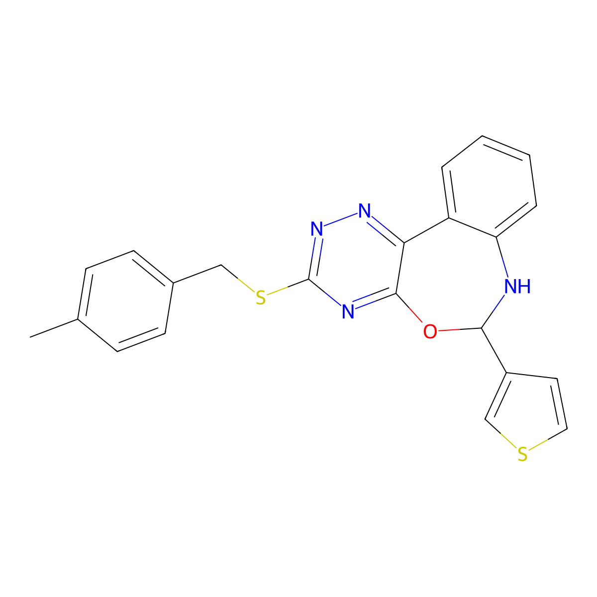 3-[(4-Methylbenzyl)sulfanyl]-6-(3-thienyl)-6,7-dihydro[1,2,4]triazino[5,6-d][3,1]benzoxazepine molecular structure, CAS 426249-37-8