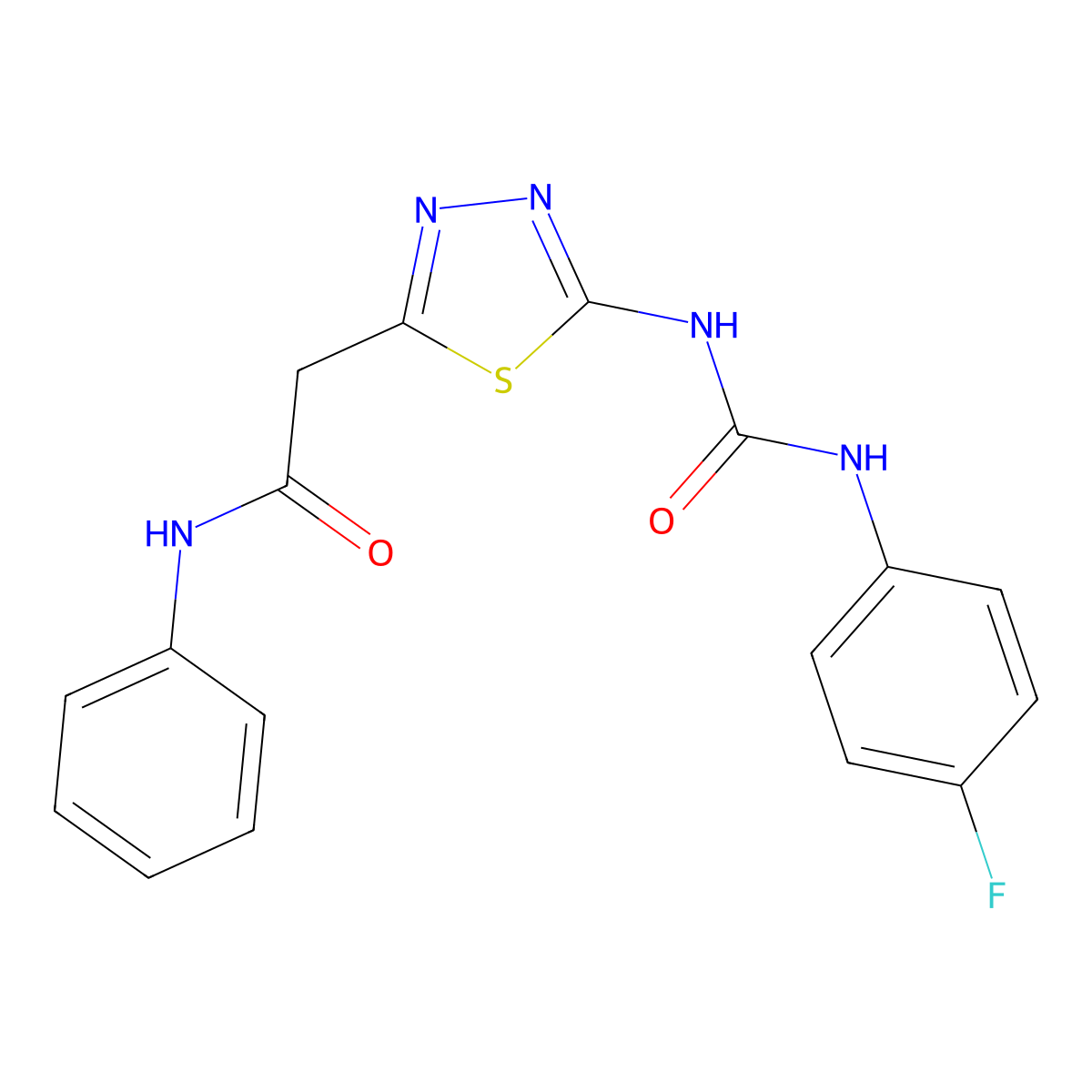 2-(5-{[(4-fluorophenyl)carbamoyl]amino}-1,3,4-thiadiazol-2-yl)-N-phenylacetamide molecular structure, CAS 426249-68-5