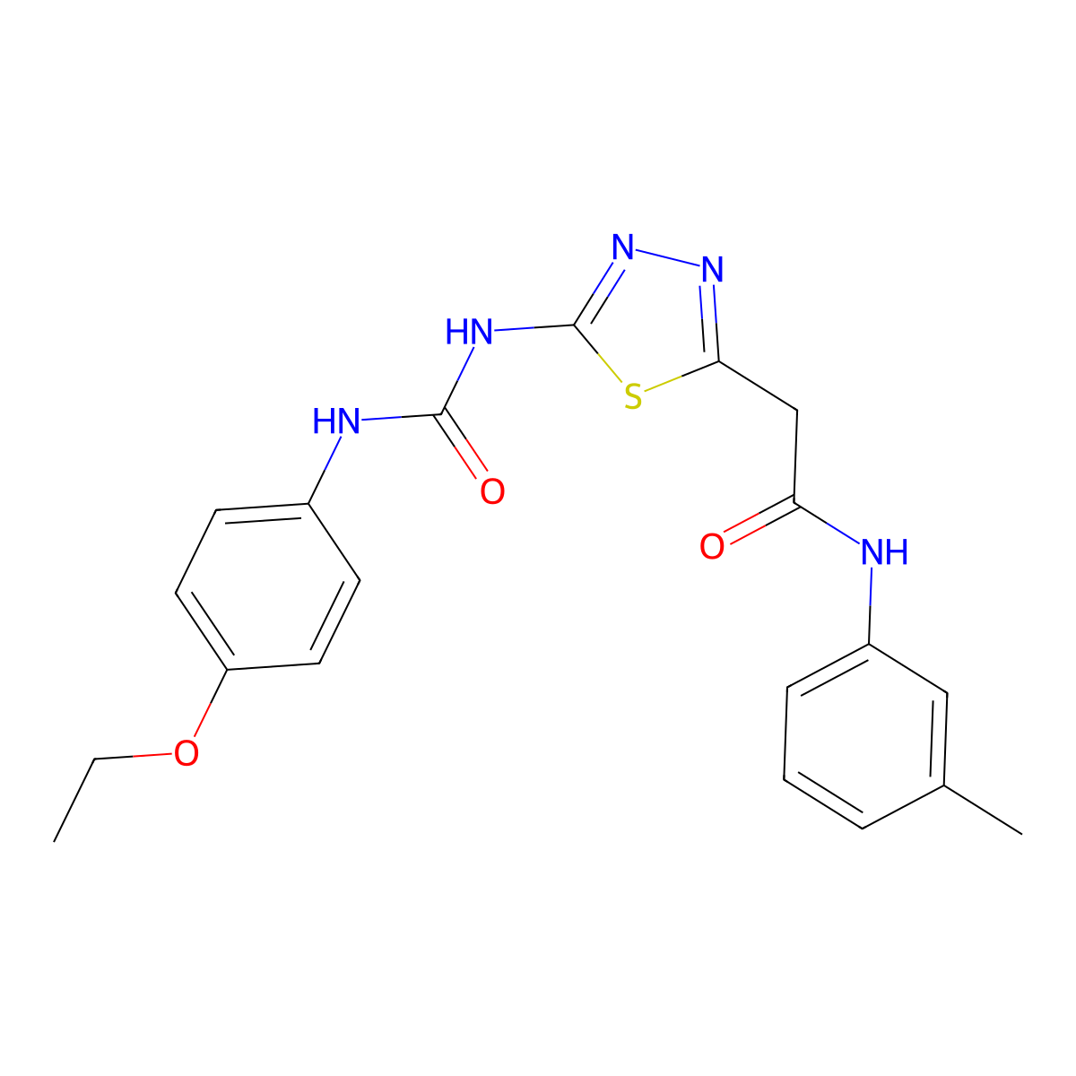 2-[5-[(4-ethoxyphenyl)carbamoylamino]-1,3,4-thiadiazol-2-yl]-N-(3-methylphenyl)acetamide molecular structure, CAS 426249-91-4