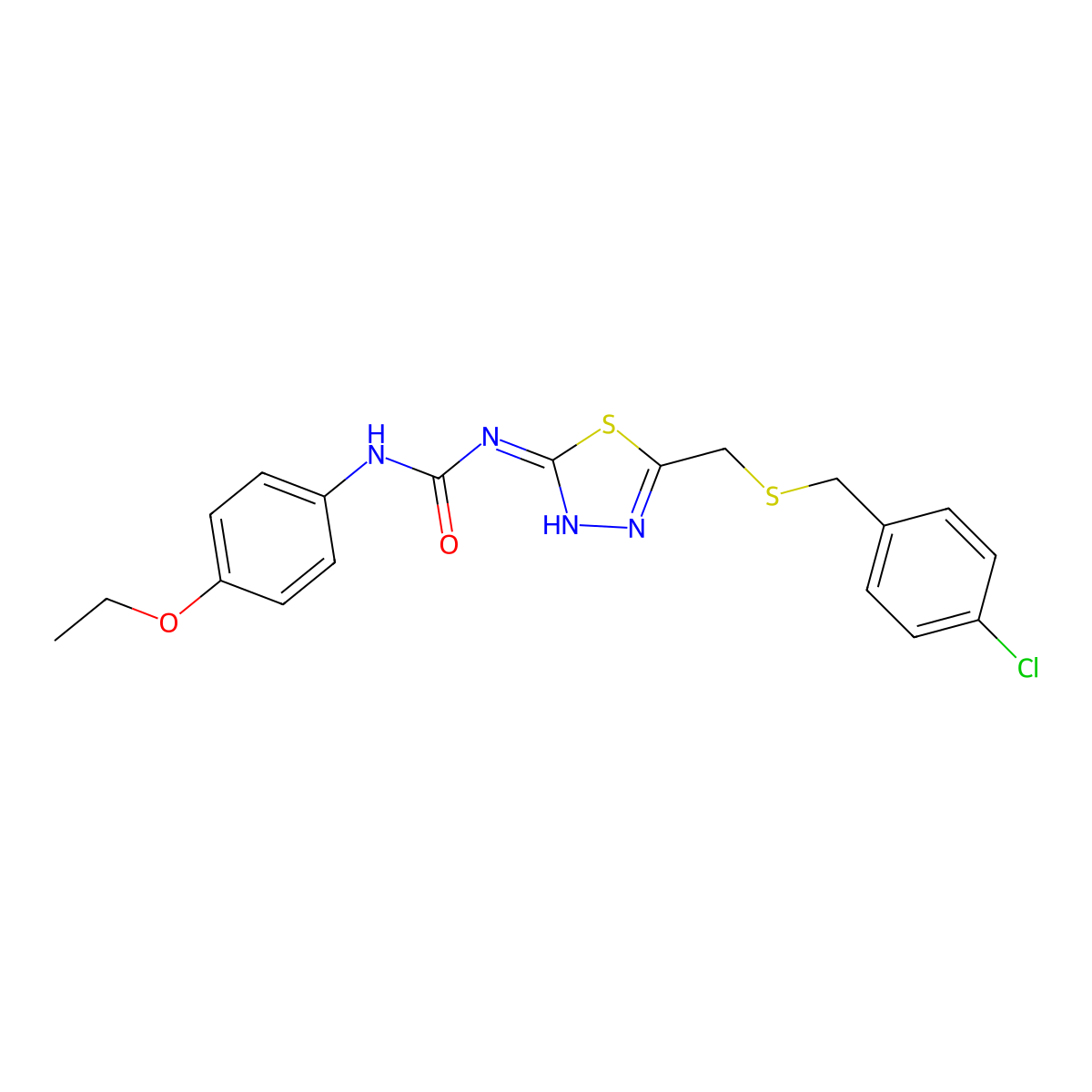 N-(5-{[(4-chlorobenzyl)sulfanyl]methyl}-1,3,4-thiadiazol-2-yl)-N'-(4-ethoxyphenyl)urea molecular structure, CAS 426249-99-2