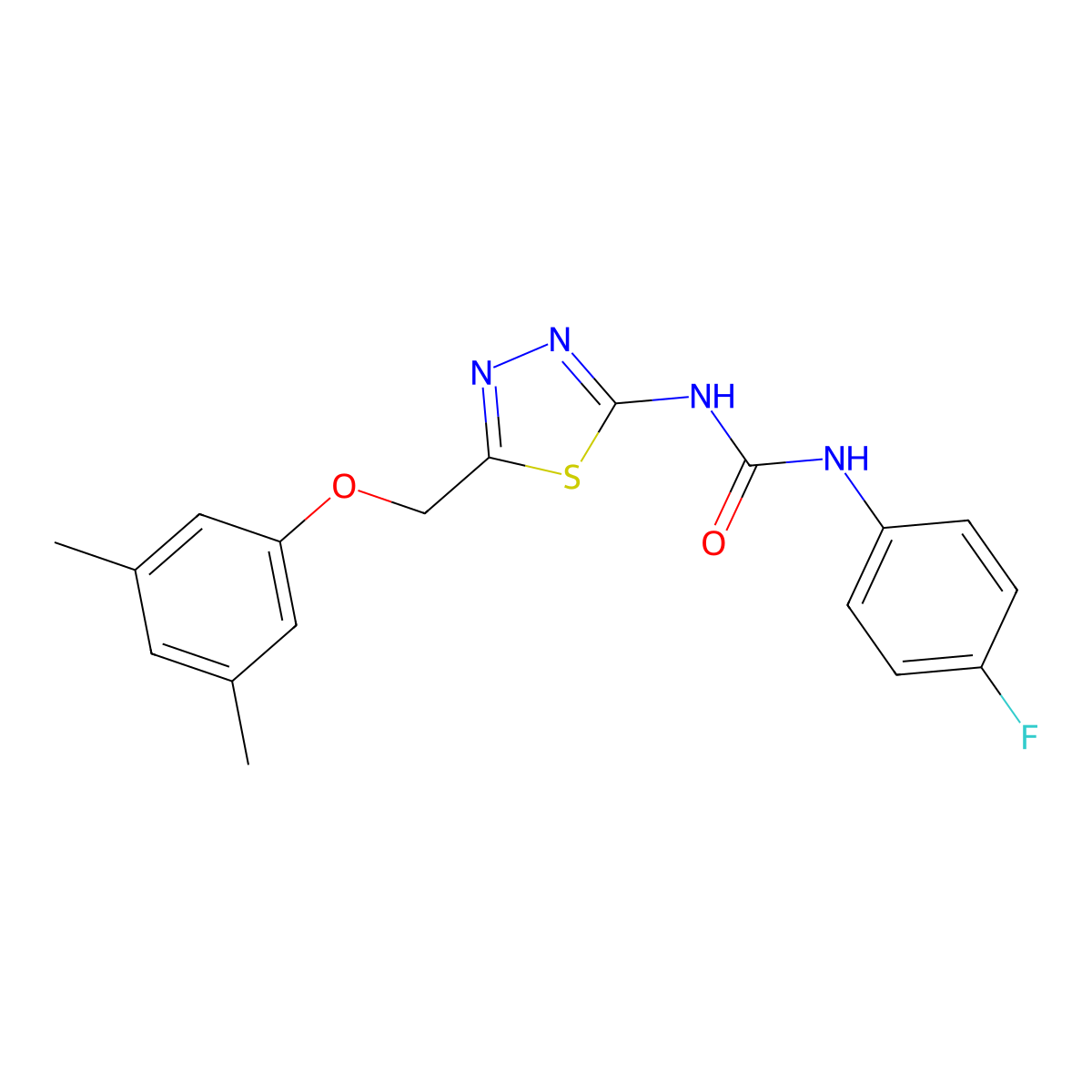 1-{5-[(3,5-Dimethylphenoxy)methyl]-1,3,4-thiadiazol-2-yl}-3-(4-fluorophenyl)urea molecular structure, CAS 426250-18-2