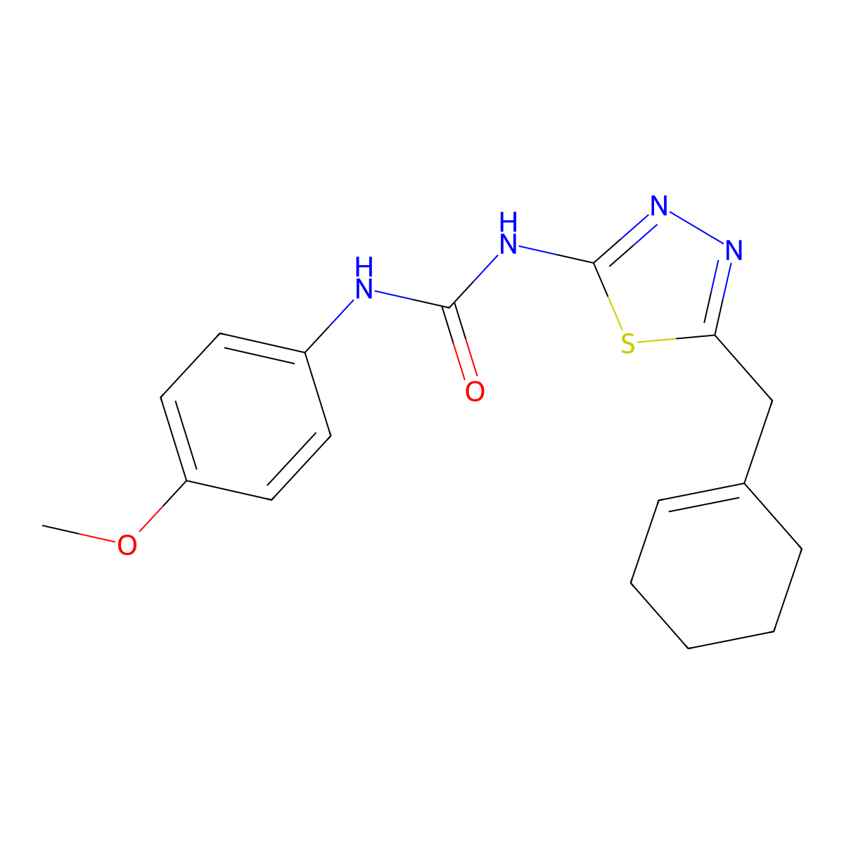 1-[5-(Cyclohexen-1-ylmethyl)-1,3,4-thiadiazol-2-yl]-3-(4-methoxyphenyl)urea molecular structure, CAS 426250-25-1