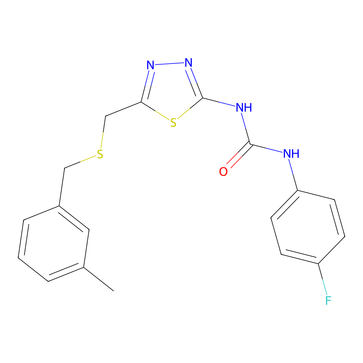 1-(4-Fluorophenyl)-3-(5-{[(3-methylbenzyl)sulfanyl]methyl}-1,3,4-thiadiazol-2-yl)urea molecular structure, CAS 426250-58-0